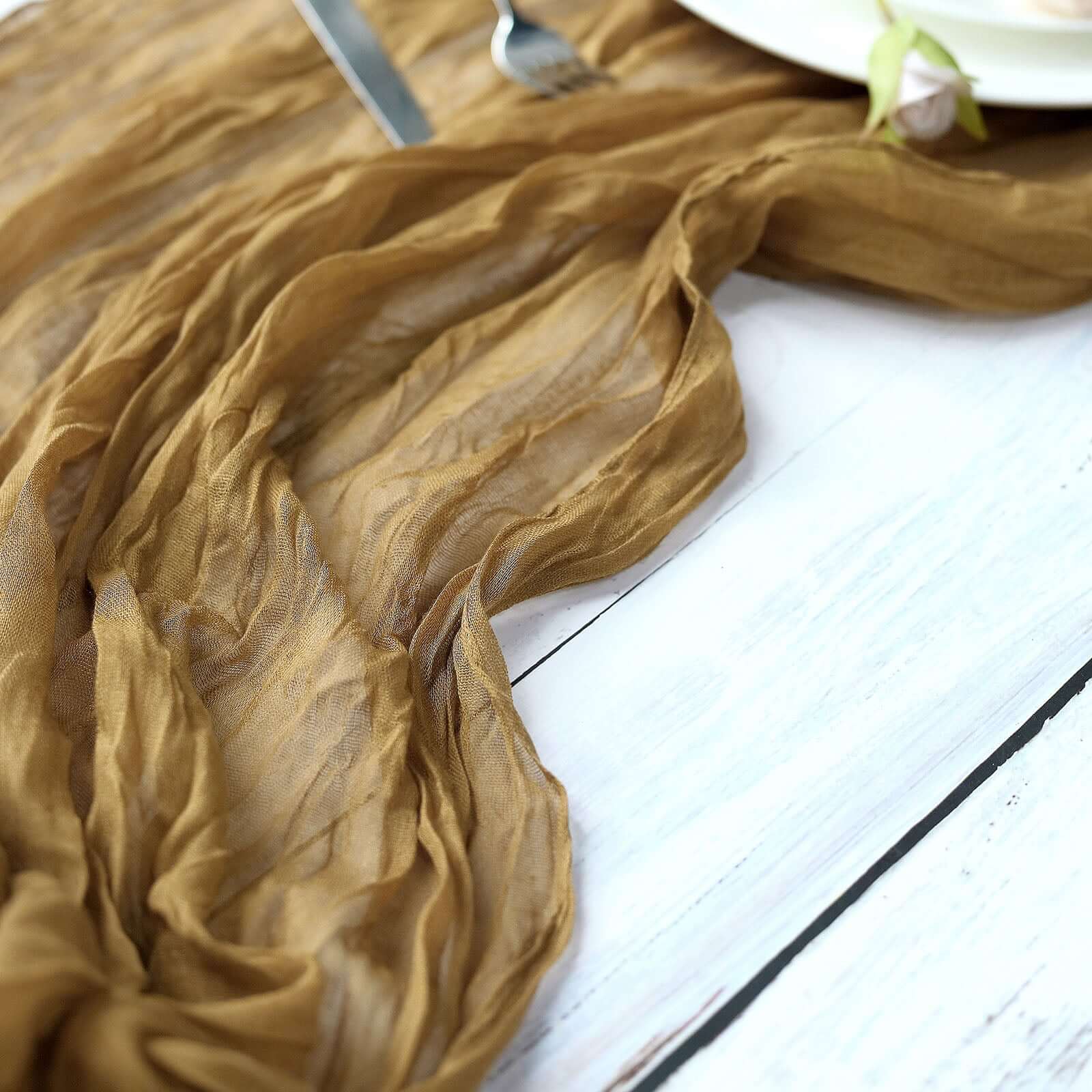 Gauze Cheesecloth Table Runner 10ft Gold - Soft & Rustic Boho Table Linen for Banquets and Dinners - Image 5