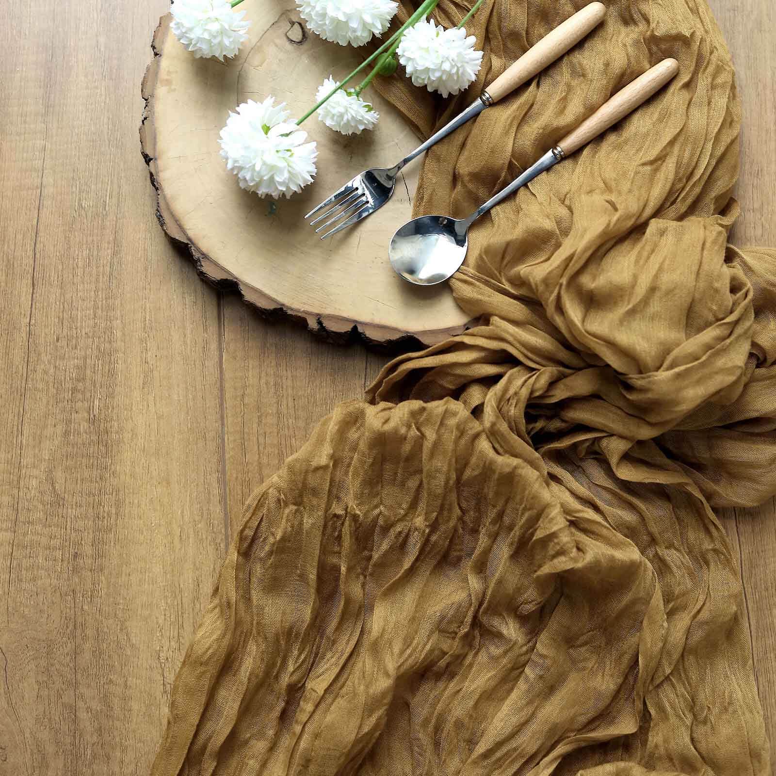 Gauze Cheesecloth Table Runner 10ft Gold - Soft & Rustic Boho Table Linen for Banquets and Dinners - Image 6