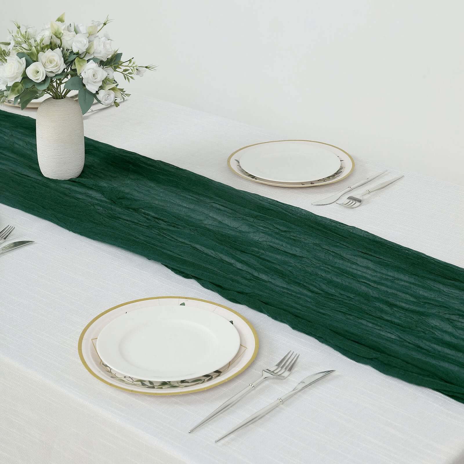 Gauze Cheesecloth Table Runner 10ft Hunter Emerald Green - Rustic Boho Table Linen - Image 2
