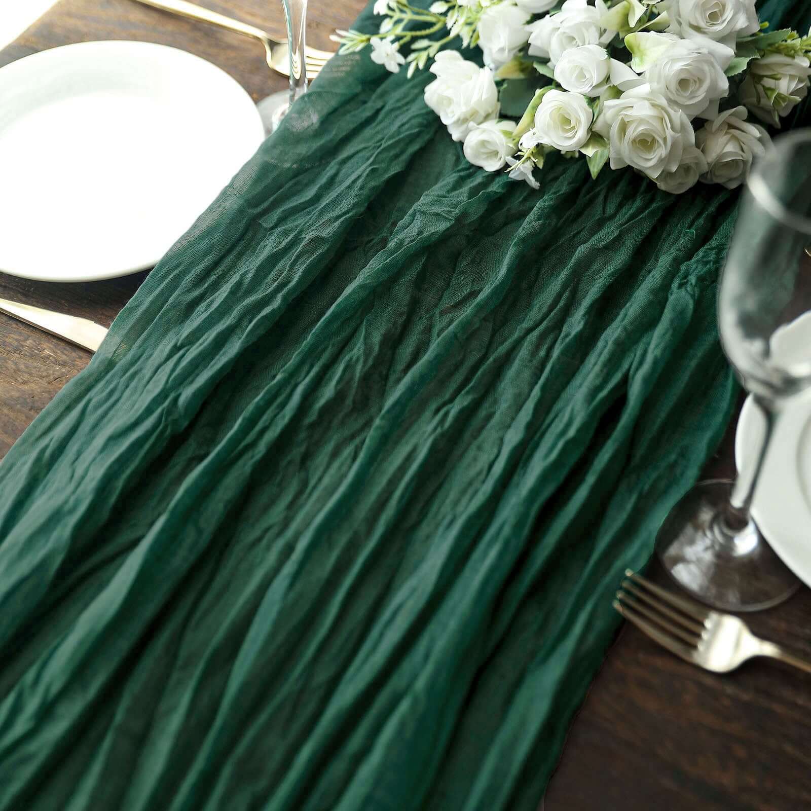 Gauze Cheesecloth Table Runner 10ft Hunter Emerald Green - Rustic Boho Table Linen - Image 7