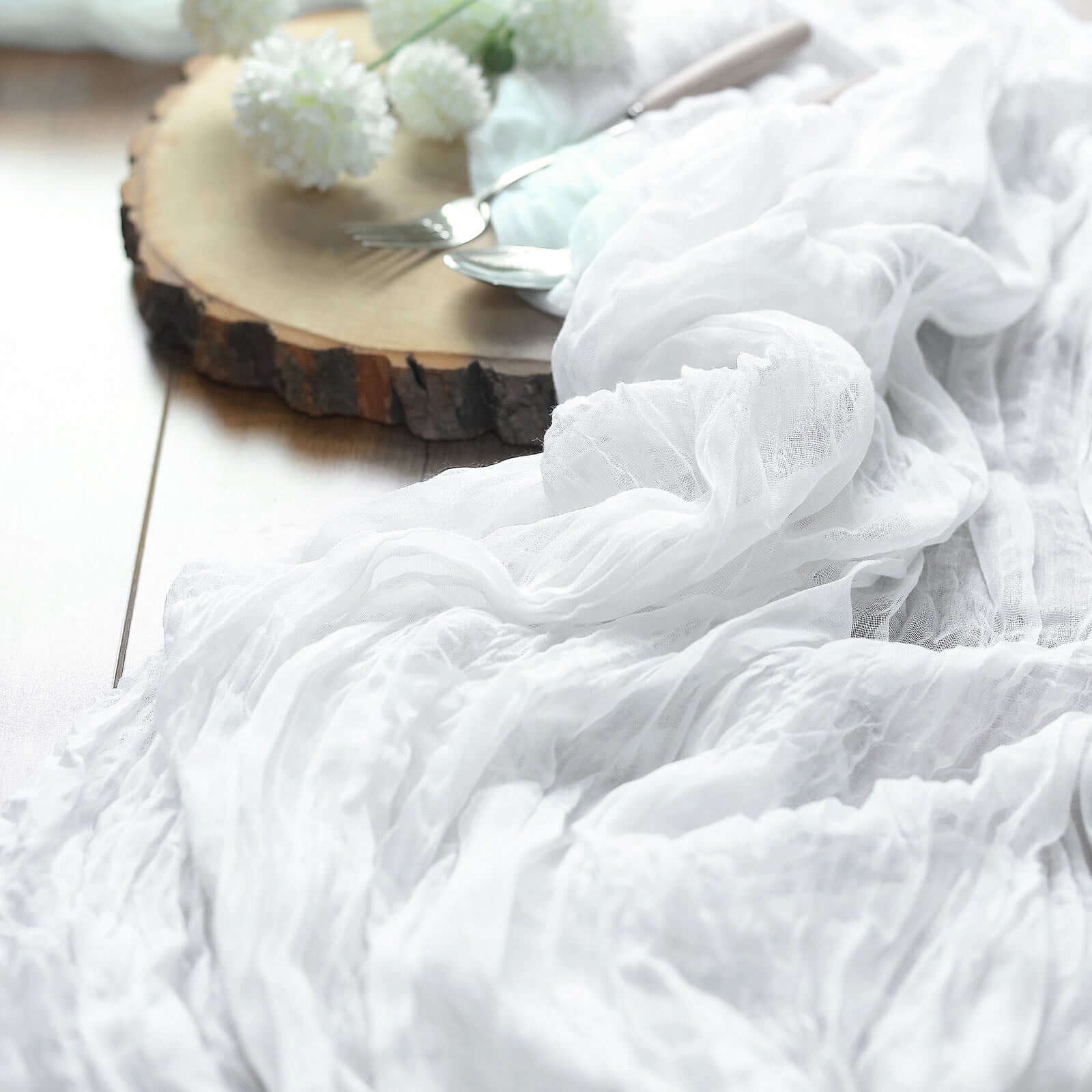 Gauze Cheesecloth Table Runner 10ft White - Soft & Rustic Boho Table Linen for Banquets and Dinners - Image 6