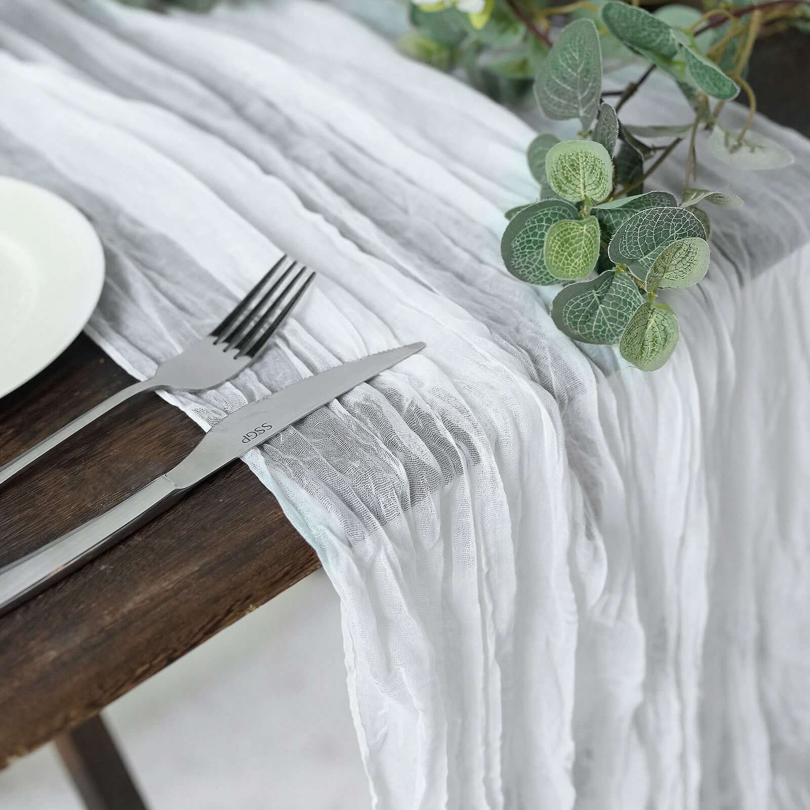 Gauze Cheesecloth Table Runner 10ft White - Soft & Rustic Boho Table Linen for Banquets and Dinners - Image 8