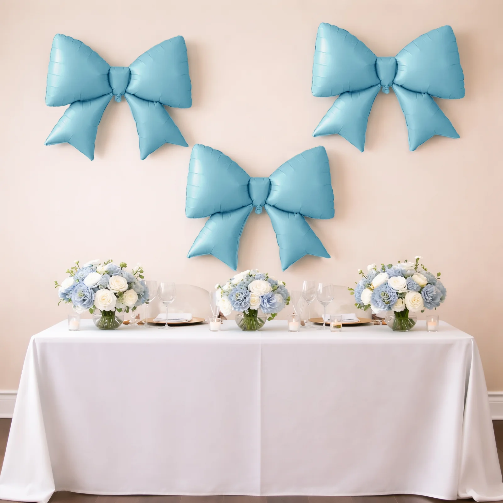 10 Pack Giant Foil Bow Balloons – Matte Light Blue Party Balloons for Backdrop, Photo Booth & Event Styling, 29″ x 27″ Inflated - Image 6