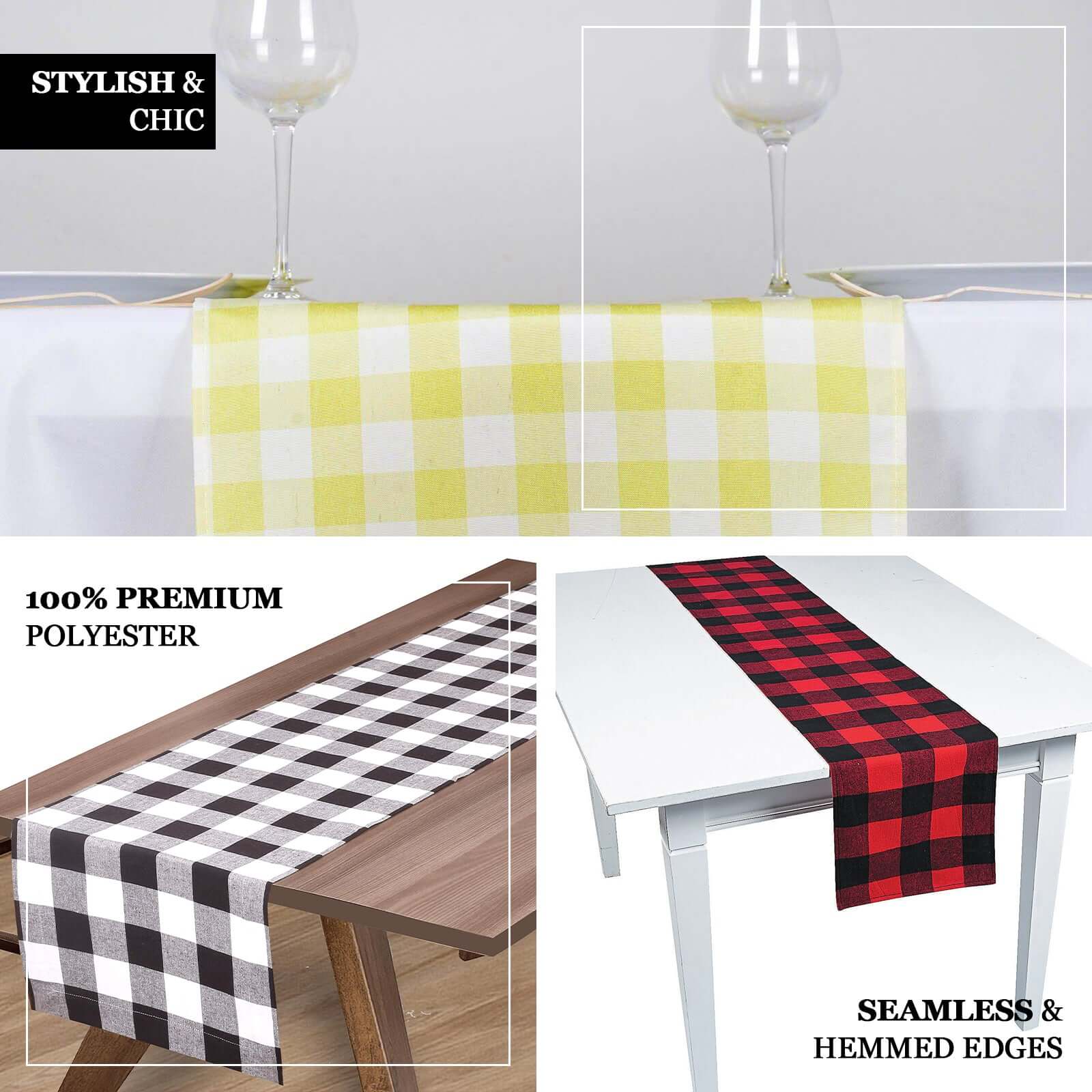 Gingham Polyester Table Runner 14"x108" Green/White Buffalo Plaid - Checkered Table Linen - Image 3