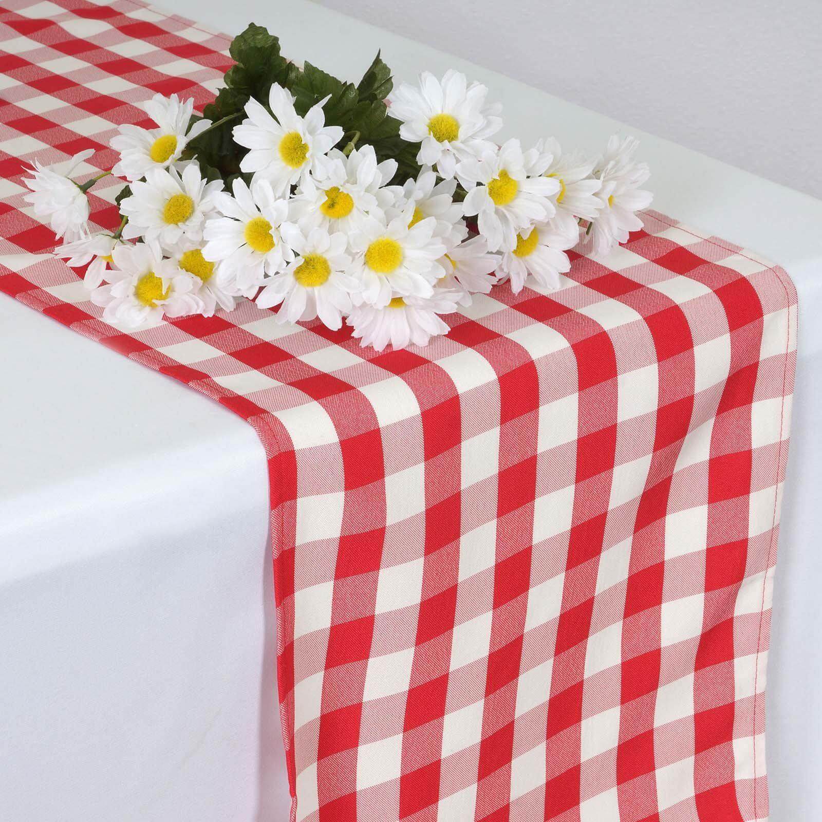 Gingham Polyester Table Runner 14"x108" Red/White Buffalo Plaid - Checkered Table Linen - Image 3