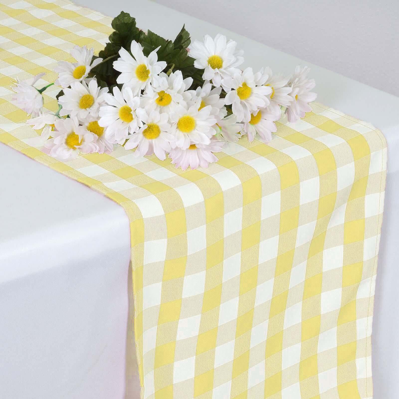 Gingham Polyester Table Runner 14"x108" Yellow/White Buffalo Plaid - Checkered Table Linen - Image 3