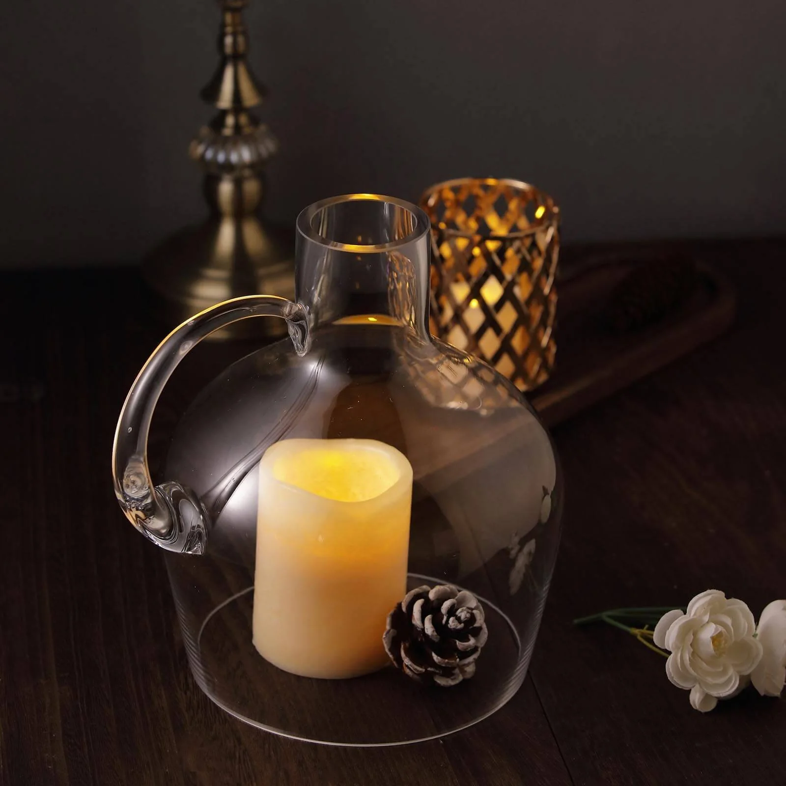 Glass Candle Holder Cloche Jar Dome 10" Clear with Wooden Base - Heavy Duty Wedding Centerpiece - Image 12