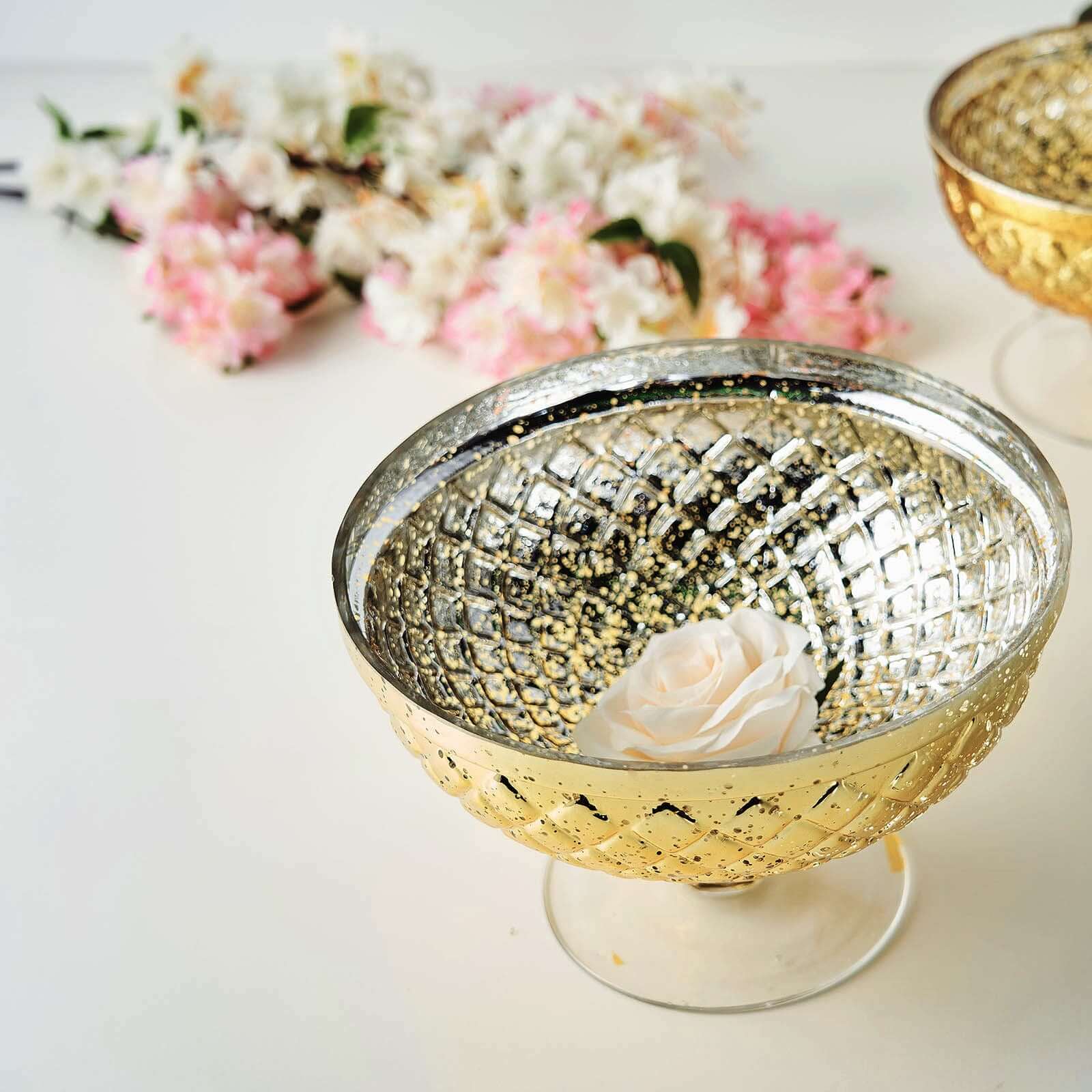 Glass Compote Vase Pedestal Bowl 8" Mercury Gold - Chic Floral Centerpiece for Wedding Decor - Image 2