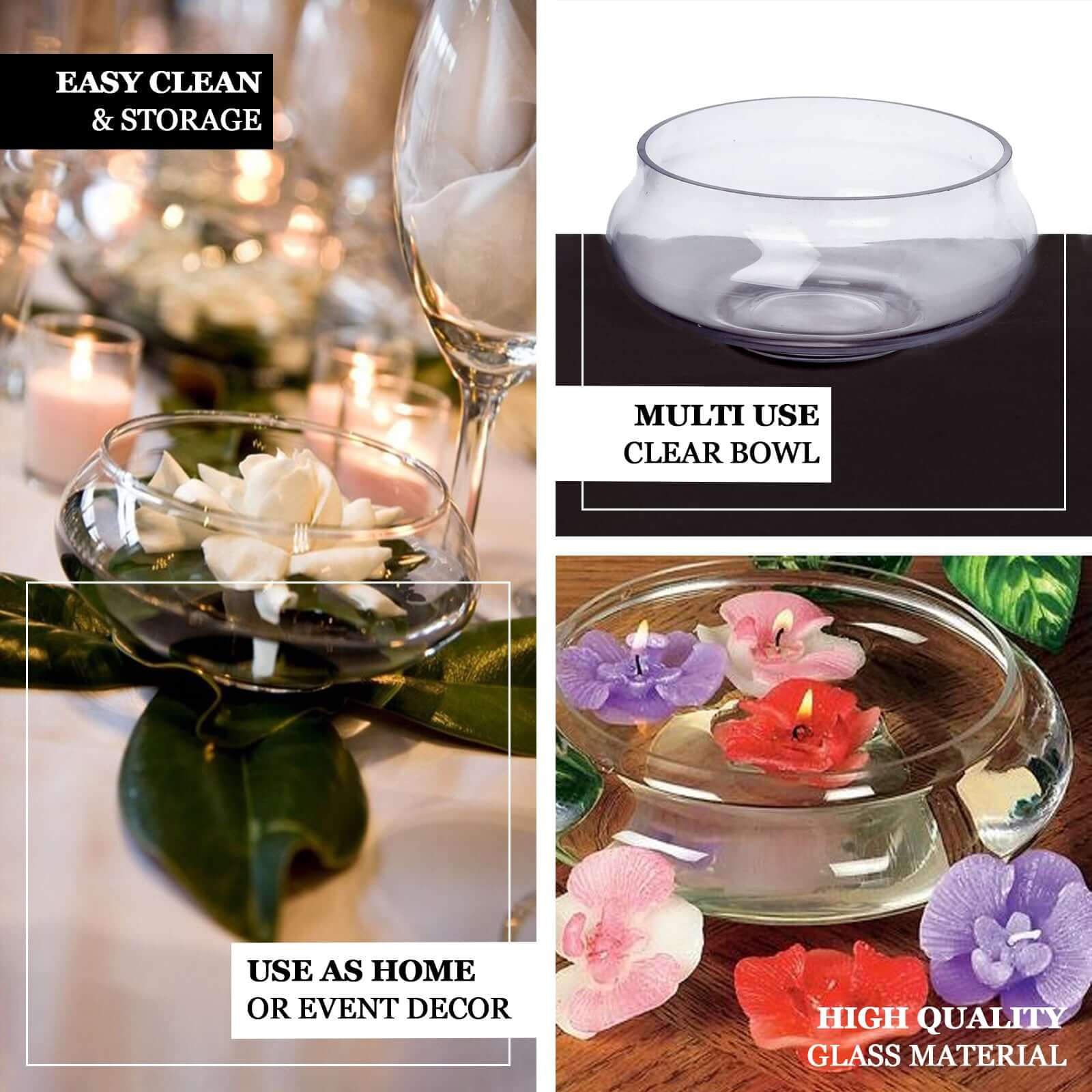Glass Floating Candle Bowl 7" Multi-Purpose Design - Table Centerpiece for Decor - Image 4