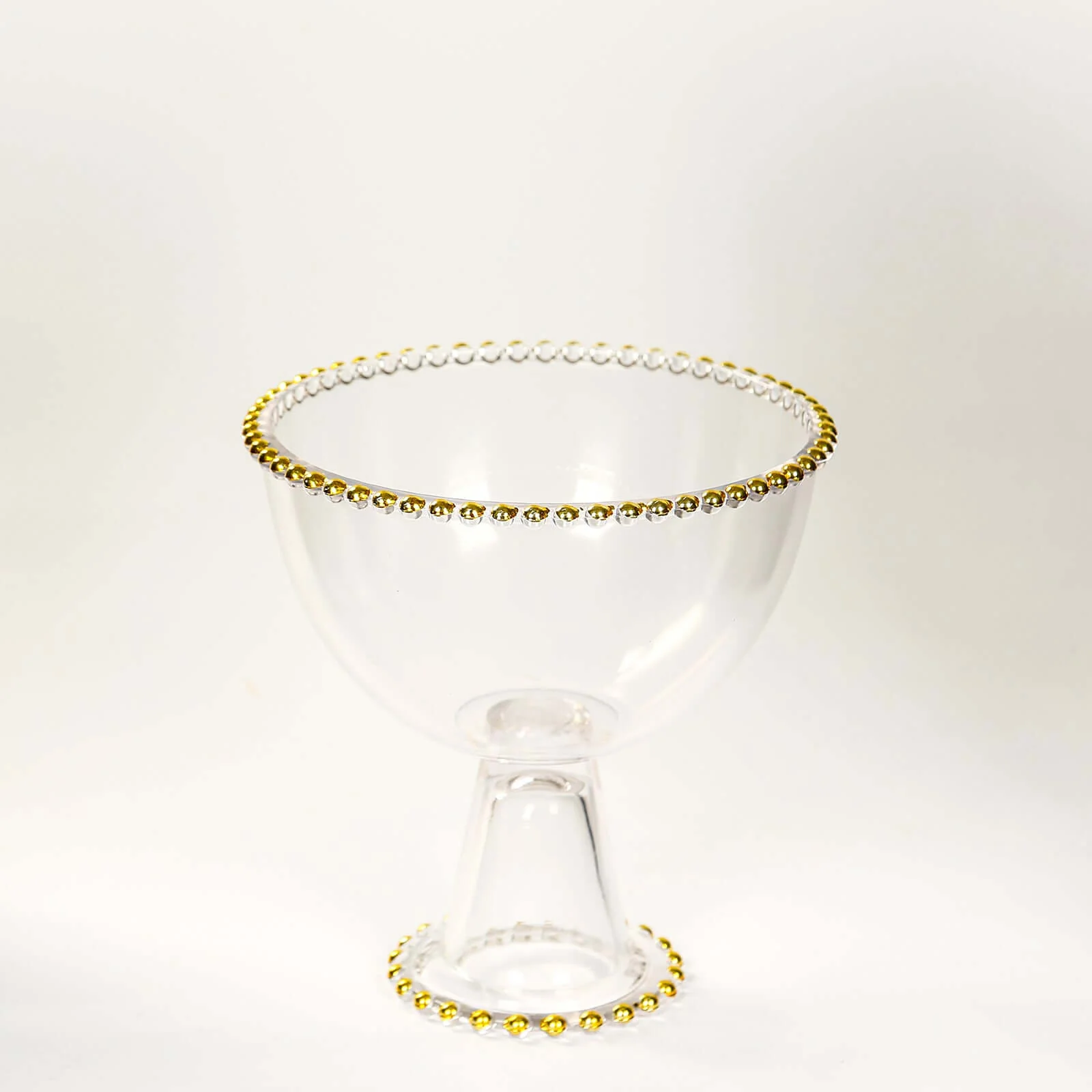 Glass Flower Vase Compote Pedestal Bowl Clear with Gold Beaded Rim 8" - Round Footed Candy Dessert Display Stand - Image 5