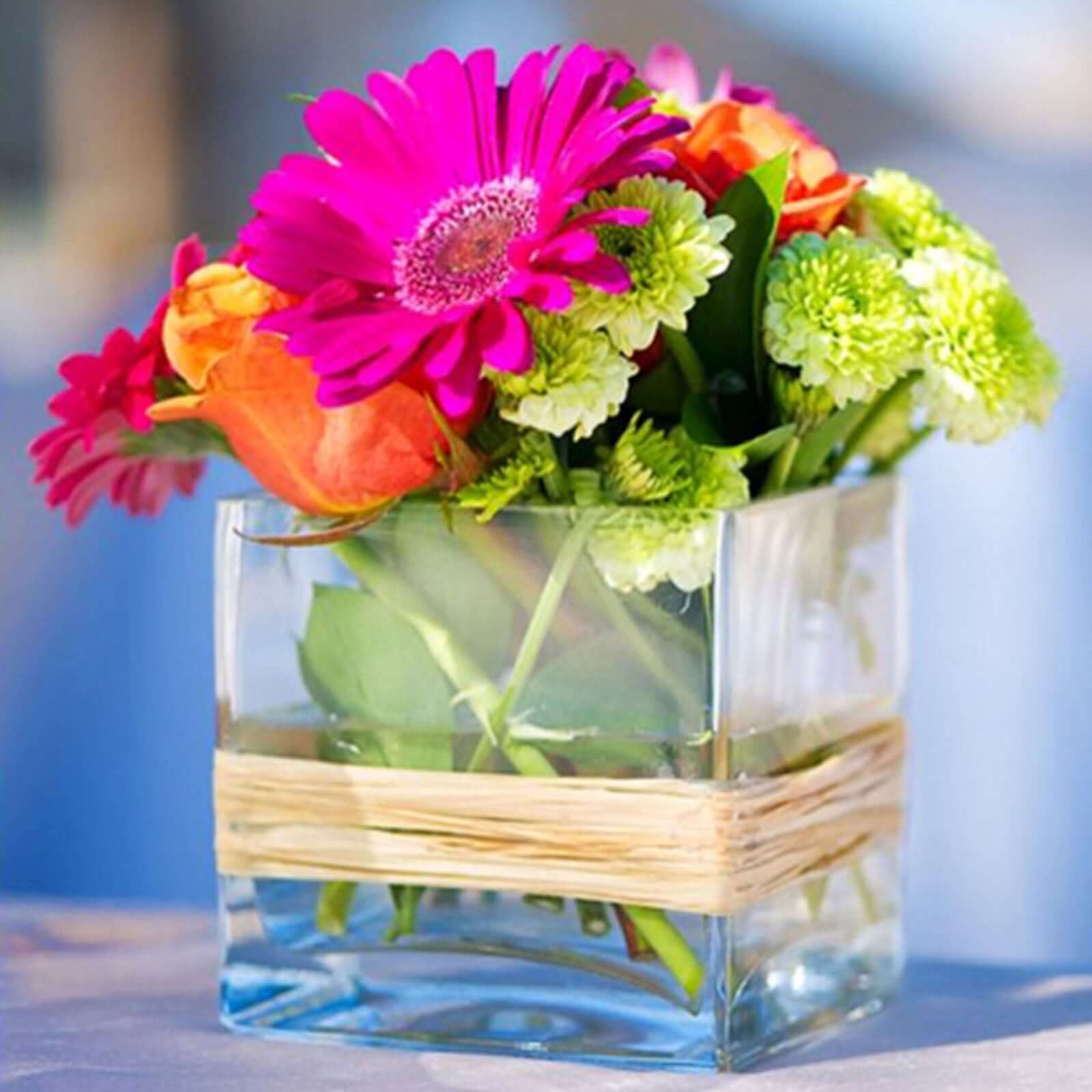 Glass Flower Vase Heavy Duty Square Design 4" Clear - Durable Table Centerpiece for Floral Displays - Image 7