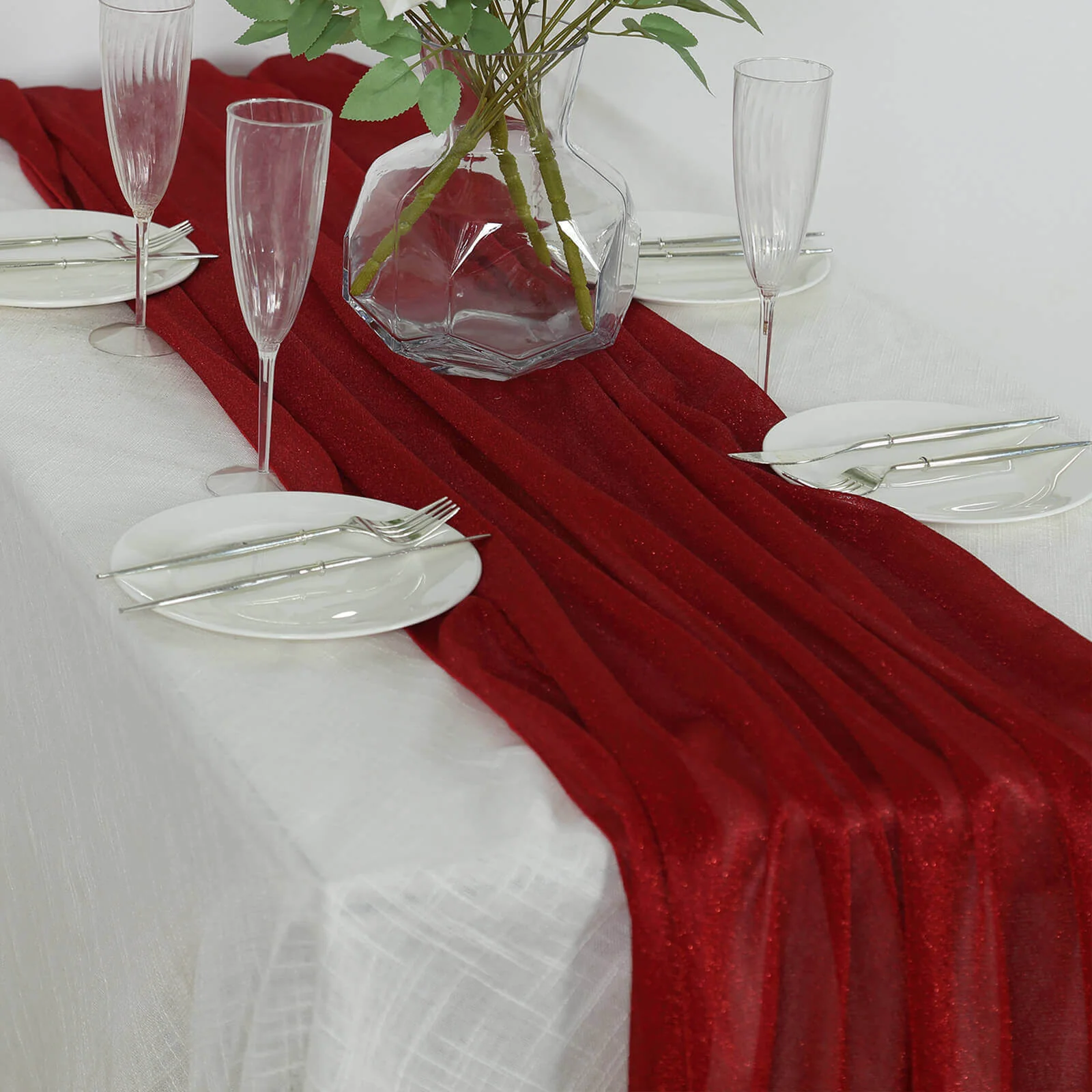 Glitter Gauze Table Runner 27"x120" Red - Sparkling Reusable Wrinkle-Free Sheer Table Linen - Image 3