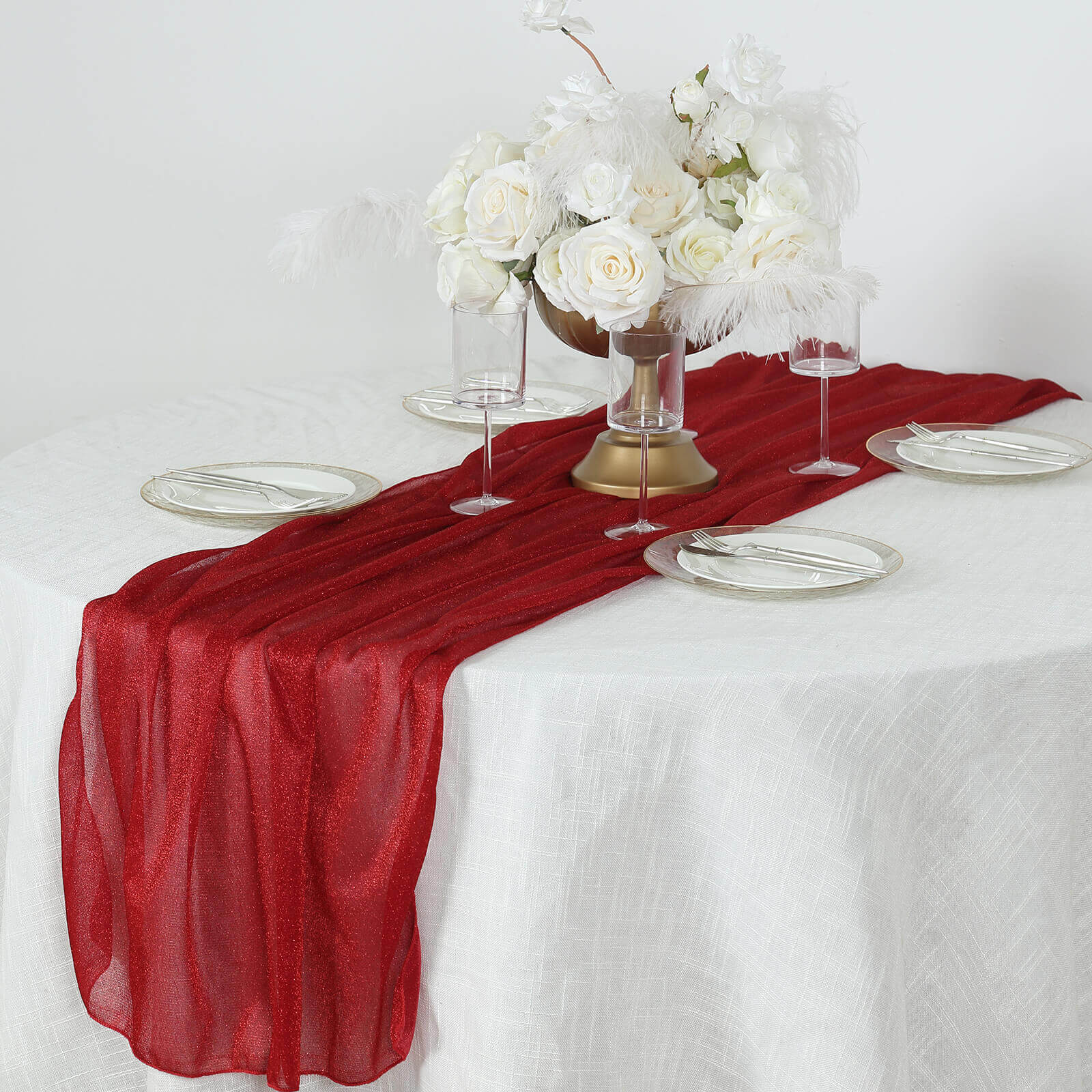 Glitter Gauze Table Runner 27"x120" Red - Sparkling Reusable Wrinkle-Free Sheer Table Linen - Image 7