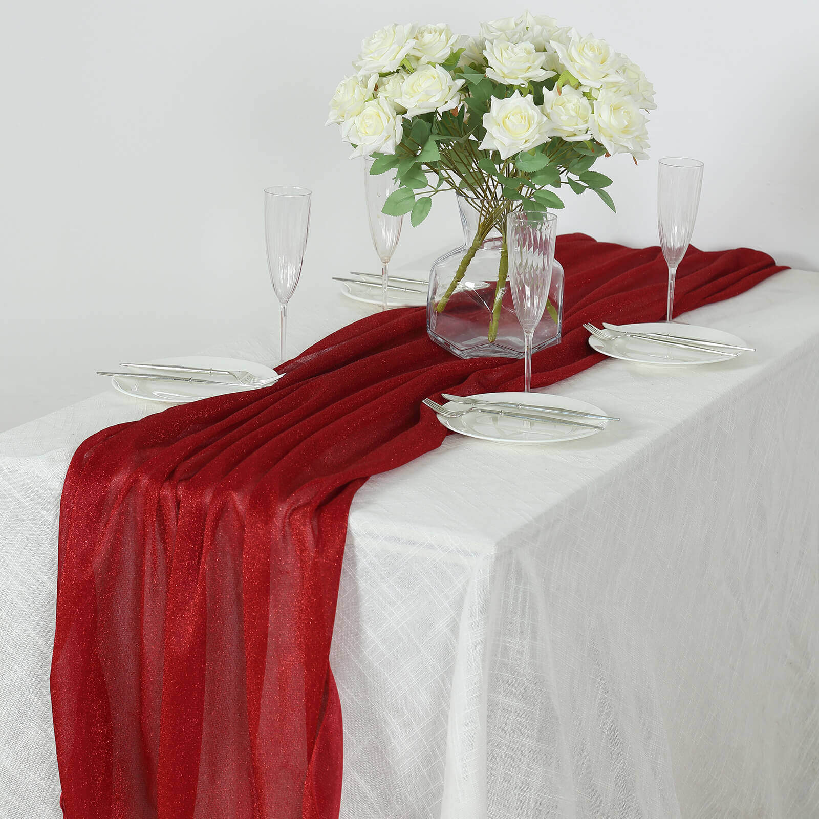 Glitter Gauze Table Runner 27"x120" Red - Sparkling Reusable Wrinkle-Free Sheer Table Linen - Image 9