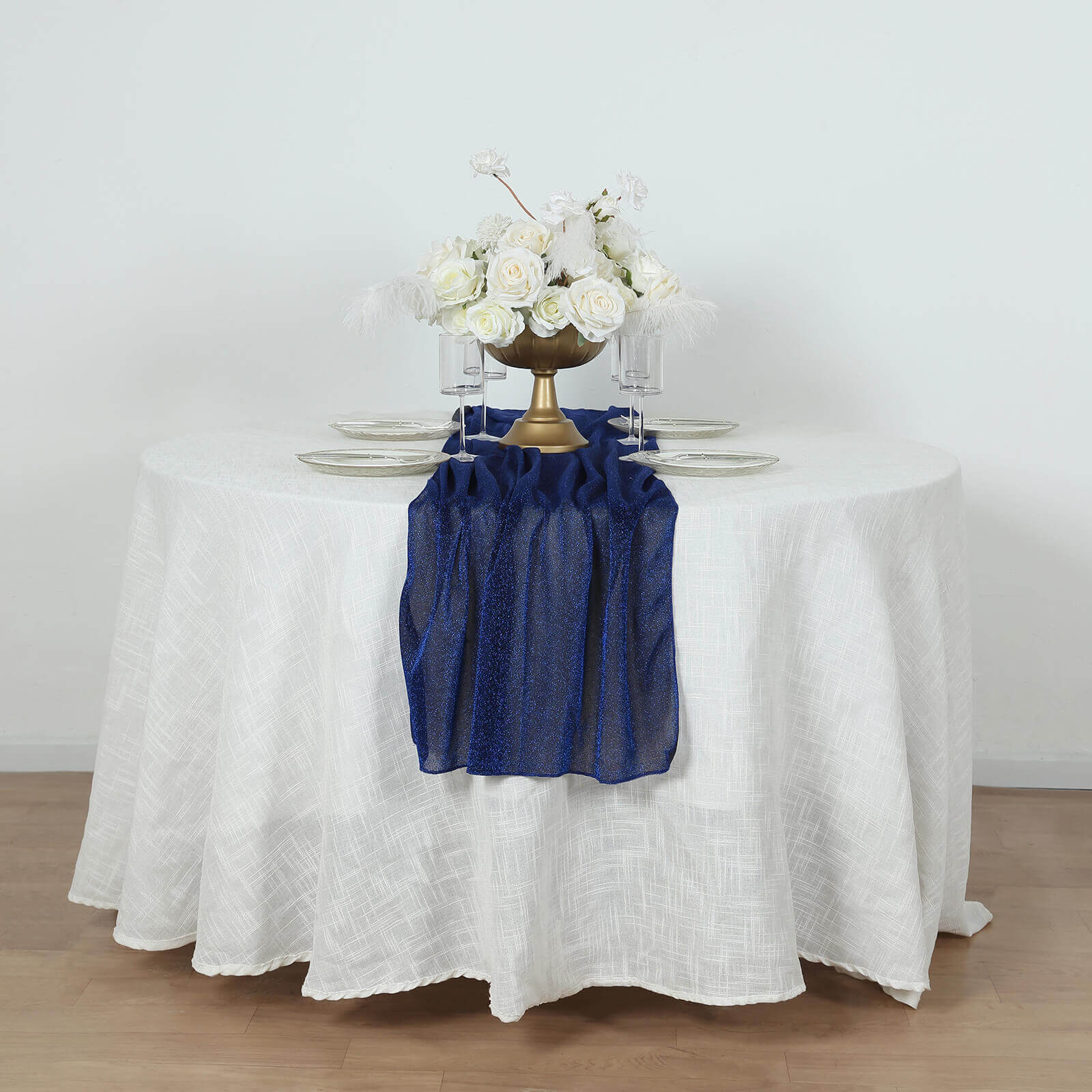 Glitter Gauze Table Runner 27"x120" Royal Blue - Sparkling Reusable Wrinkle-Free Sheer Table Linen - Image 6
