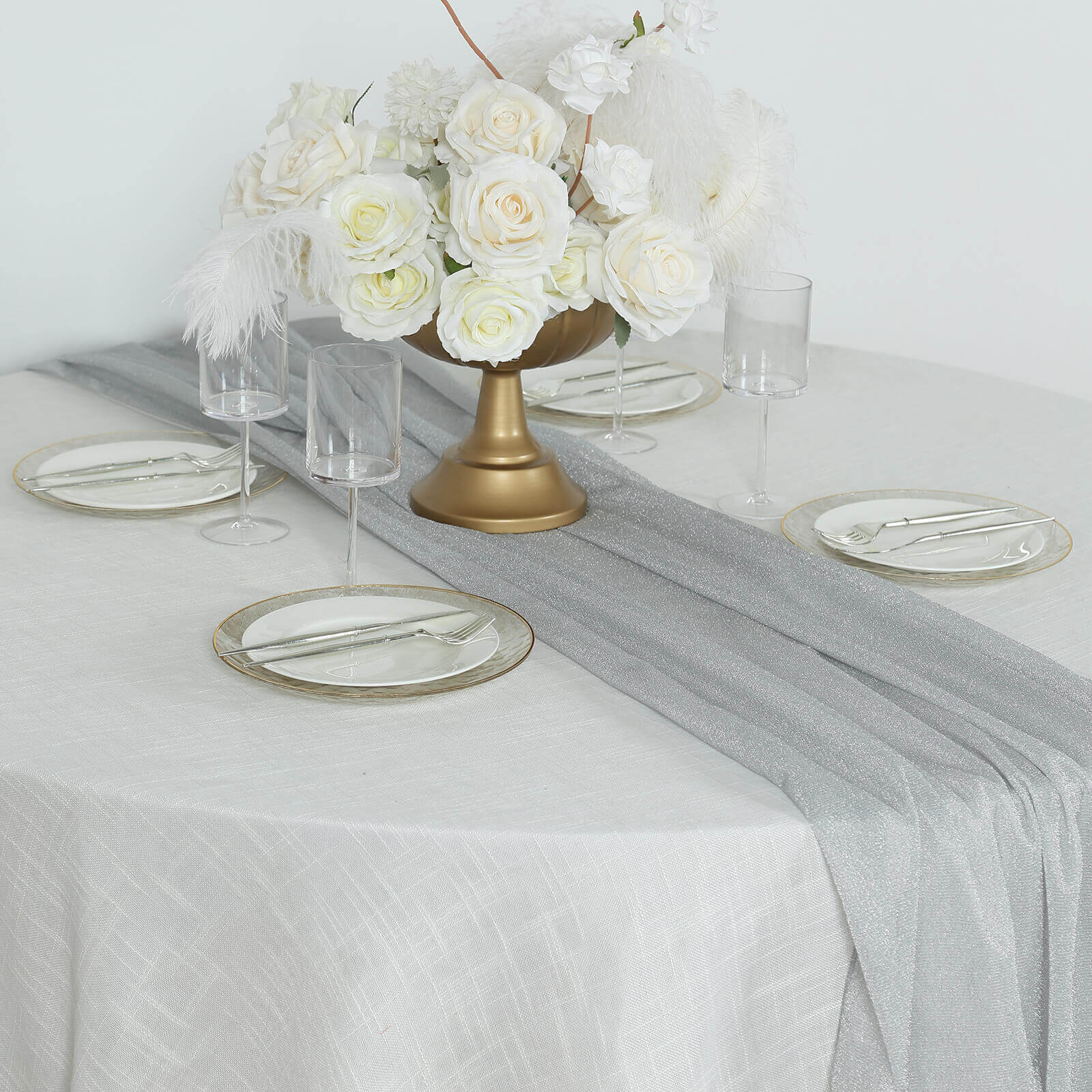 Glitter Gauze Table Runner 27"x120" Silver - Sparkling Reusable Wrinkle-Free Sheer Table Linen - Image 2