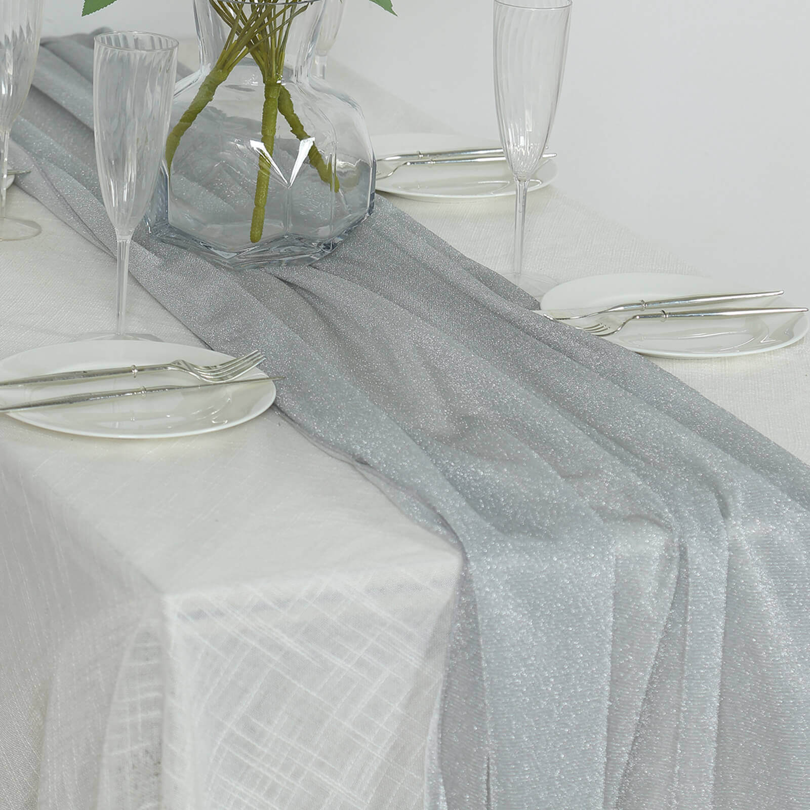 Glitter Gauze Table Runner 27"x120" Silver - Sparkling Reusable Wrinkle-Free Sheer Table Linen - Image 3