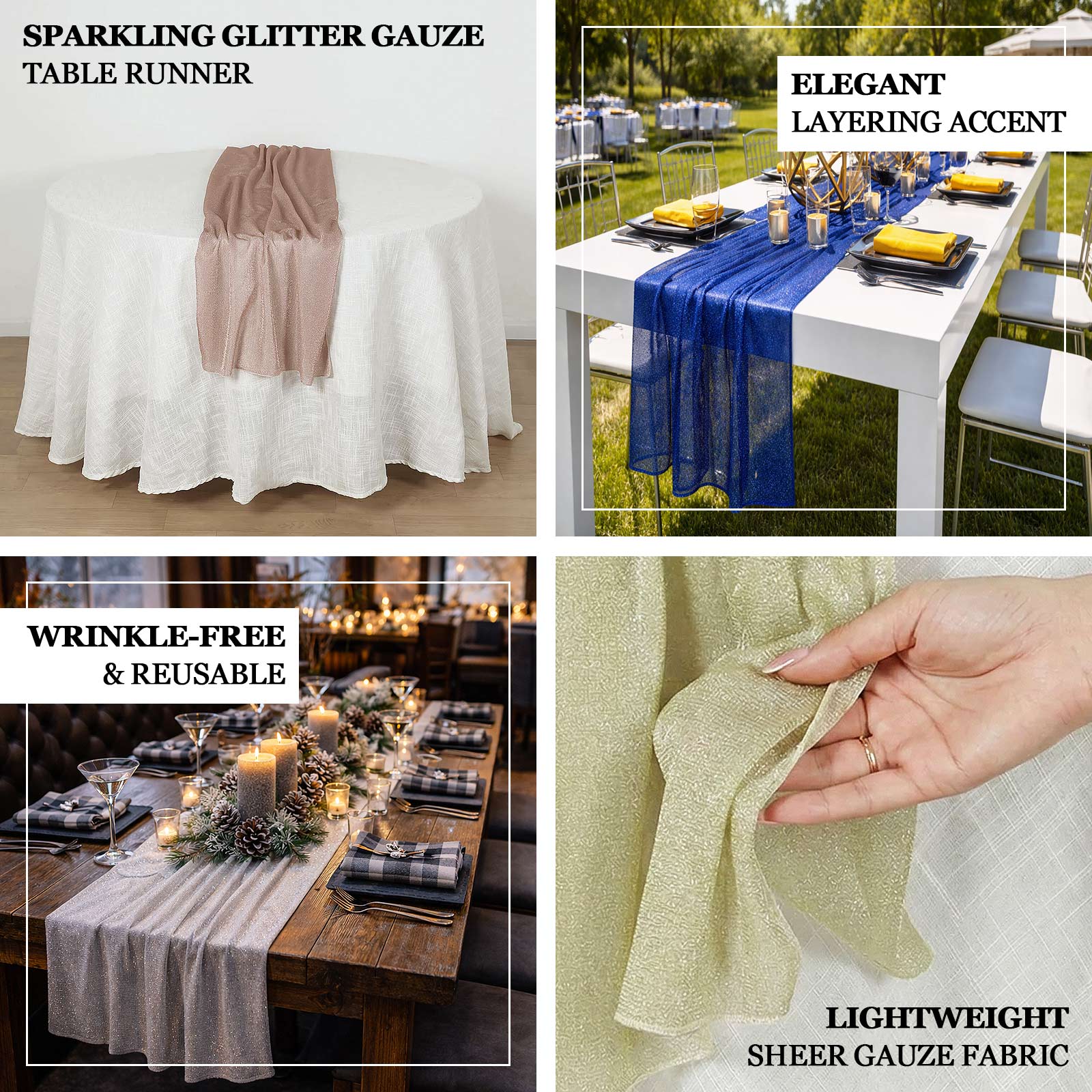 Glitter Gauze Table Runner 27"x120" Silver - Sparkling Reusable Wrinkle-Free Sheer Table Linen - Image 4