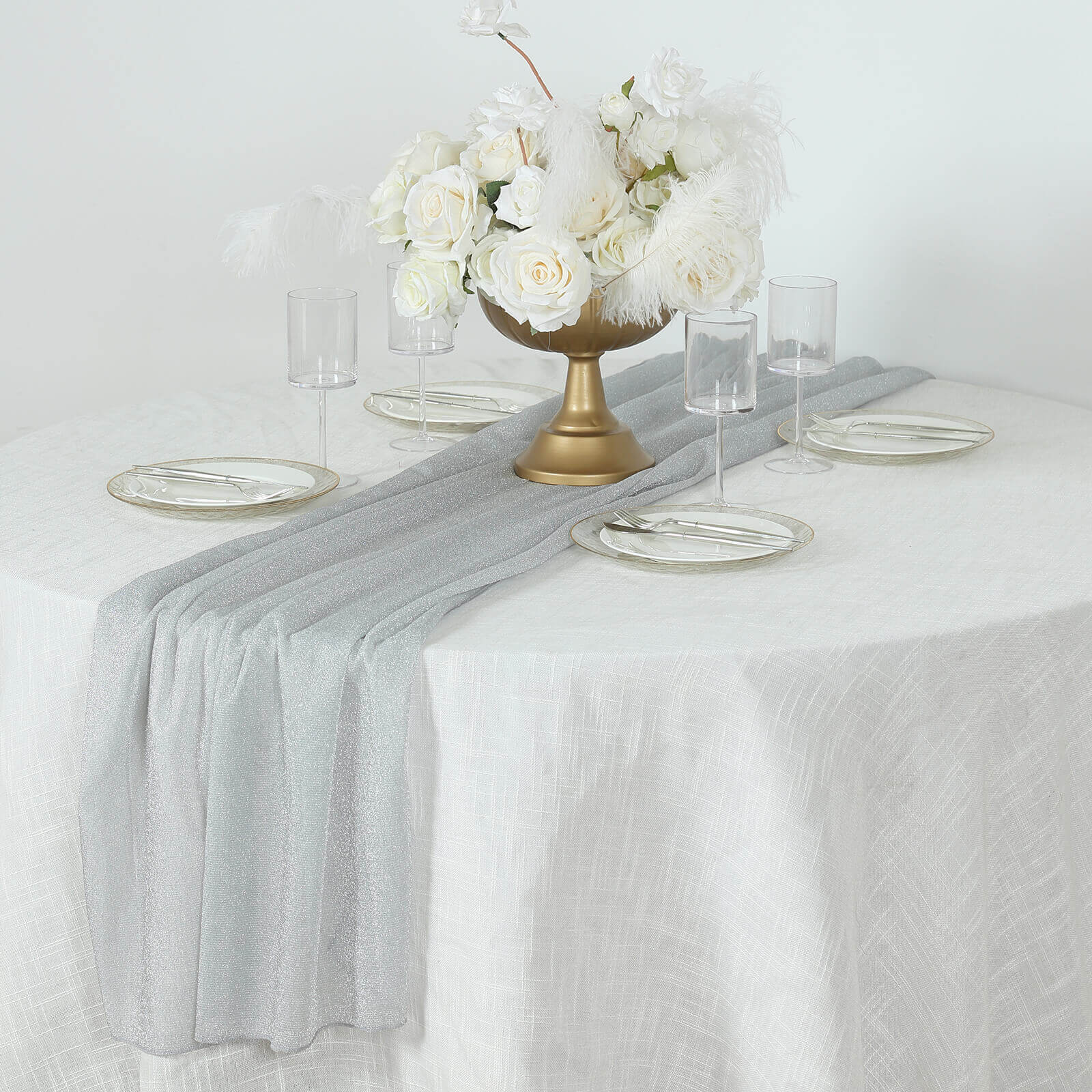 Glitter Gauze Table Runner 27"x120" Silver - Sparkling Reusable Wrinkle-Free Sheer Table Linen - Image 7