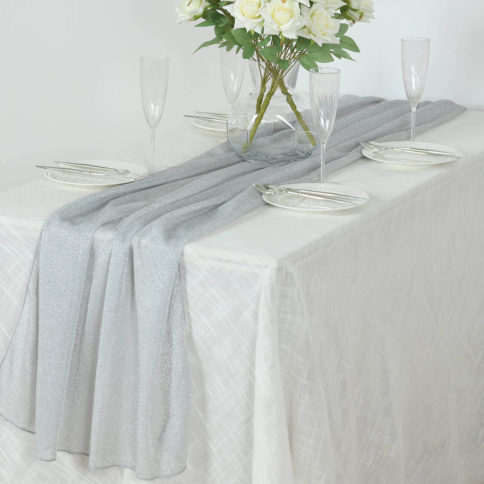 Glitter Gauze Table Runner 27"x120" Silver - Sparkling Reusable Wrinkle-Free Sheer Table Linen - Image 9