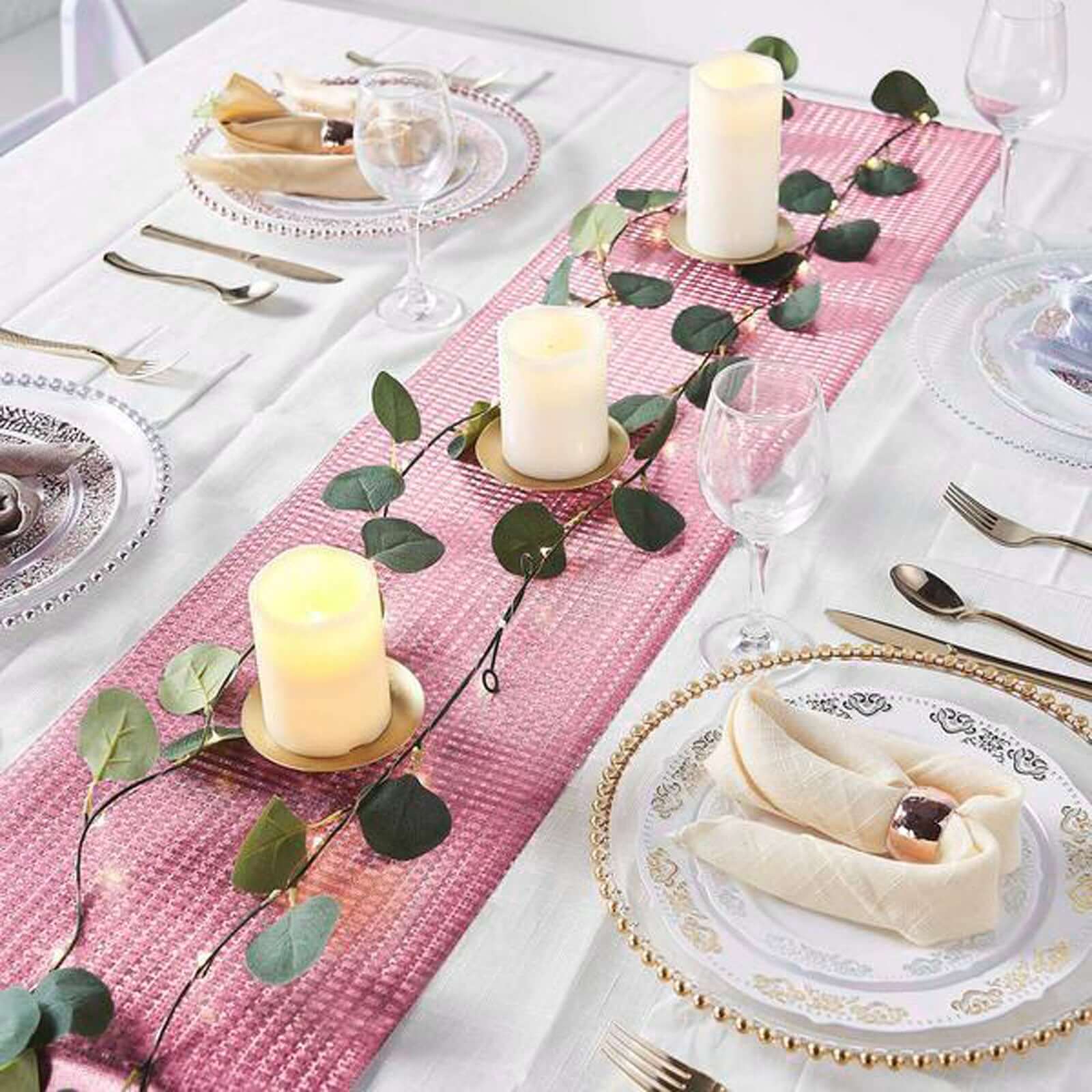 Glitter Paper Table Runner Roll 9ft Rose Gold Circle Pattern - Stylish Disposable Party Decor - Image 12