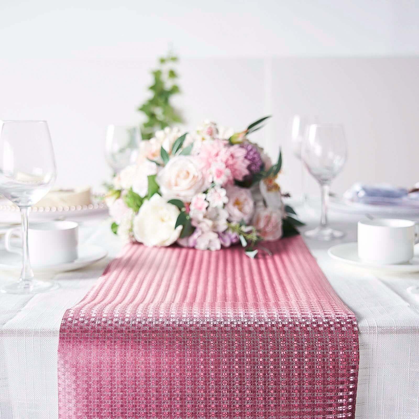 Glitter Paper Table Runner Roll 9ft Rose Gold Circle Pattern - Stylish Disposable Party Decor - Image 2