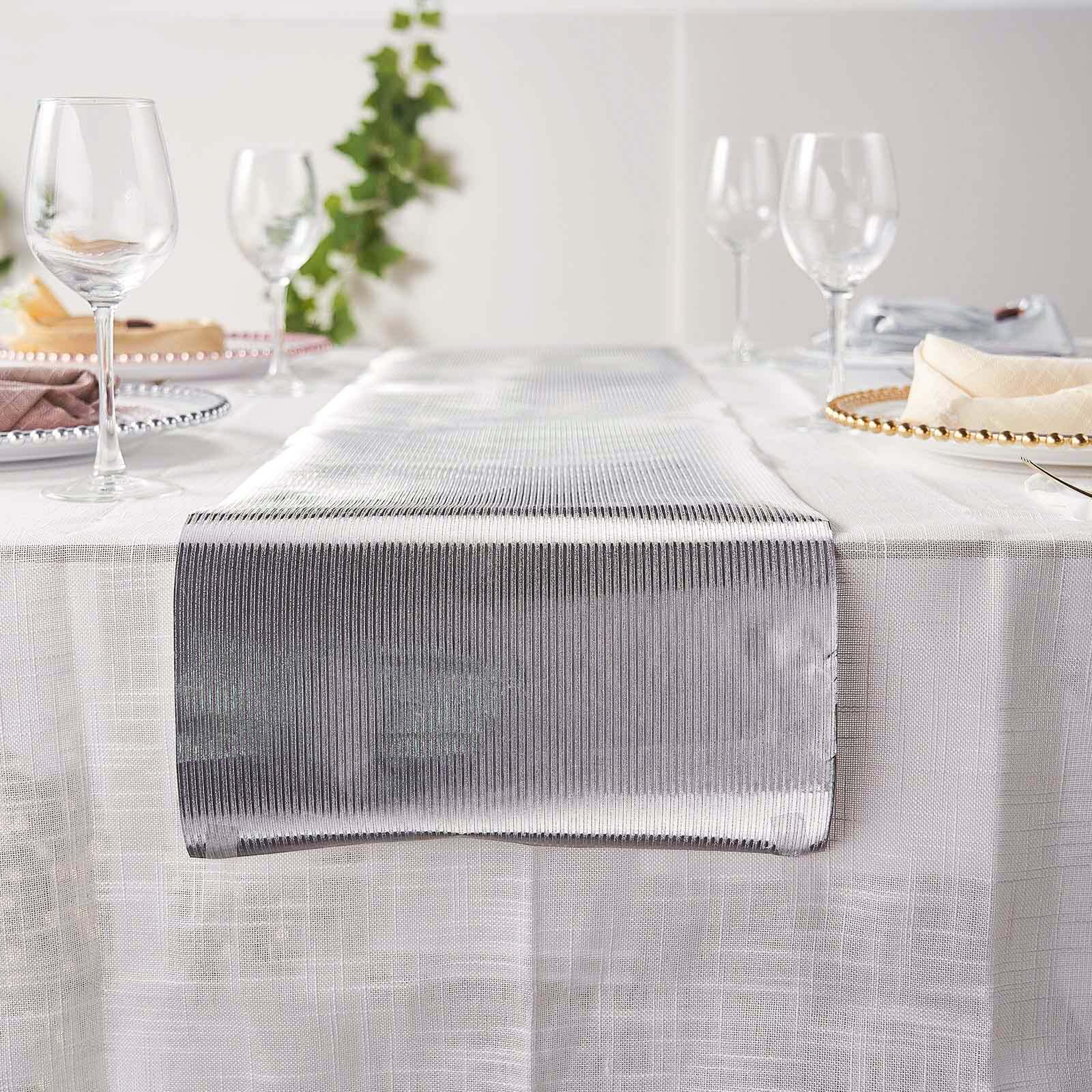 Glitter Paper Table Runner Roll 9ft Silver Ridge Pattern - Stylish Disposable Party Decor - Image 10