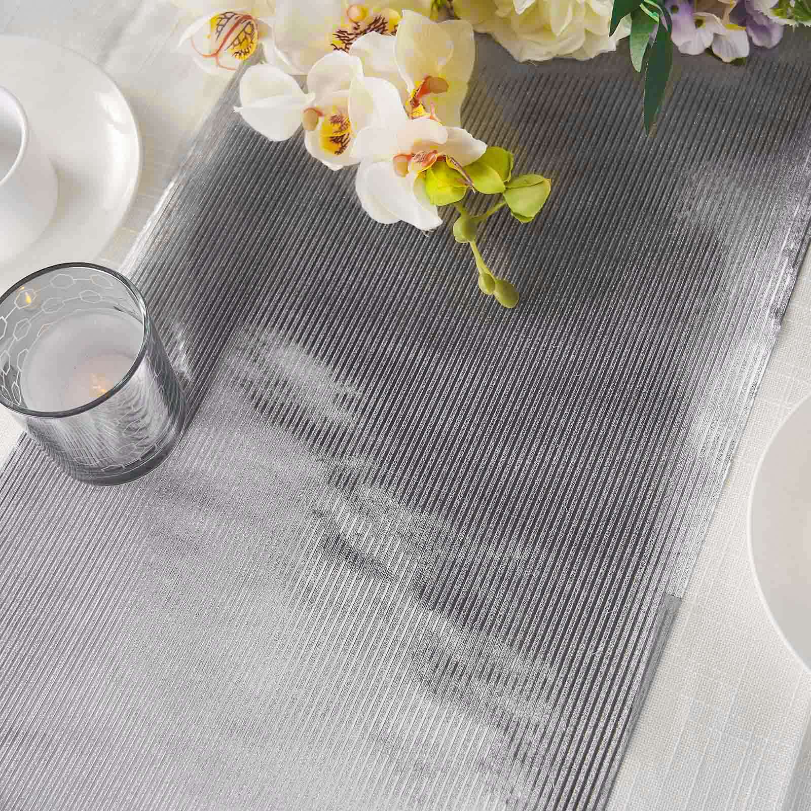 Glitter Paper Table Runner Roll 9ft Silver Ridge Pattern - Stylish Disposable Party Decor - Image 12