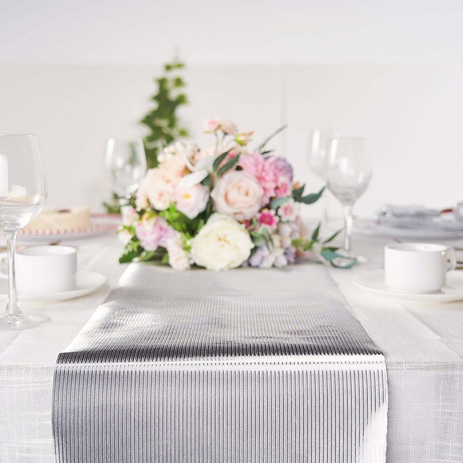 Glitter Paper Table Runner Roll 9ft Silver Ridge Pattern - Stylish Disposable Party Decor - Image 2