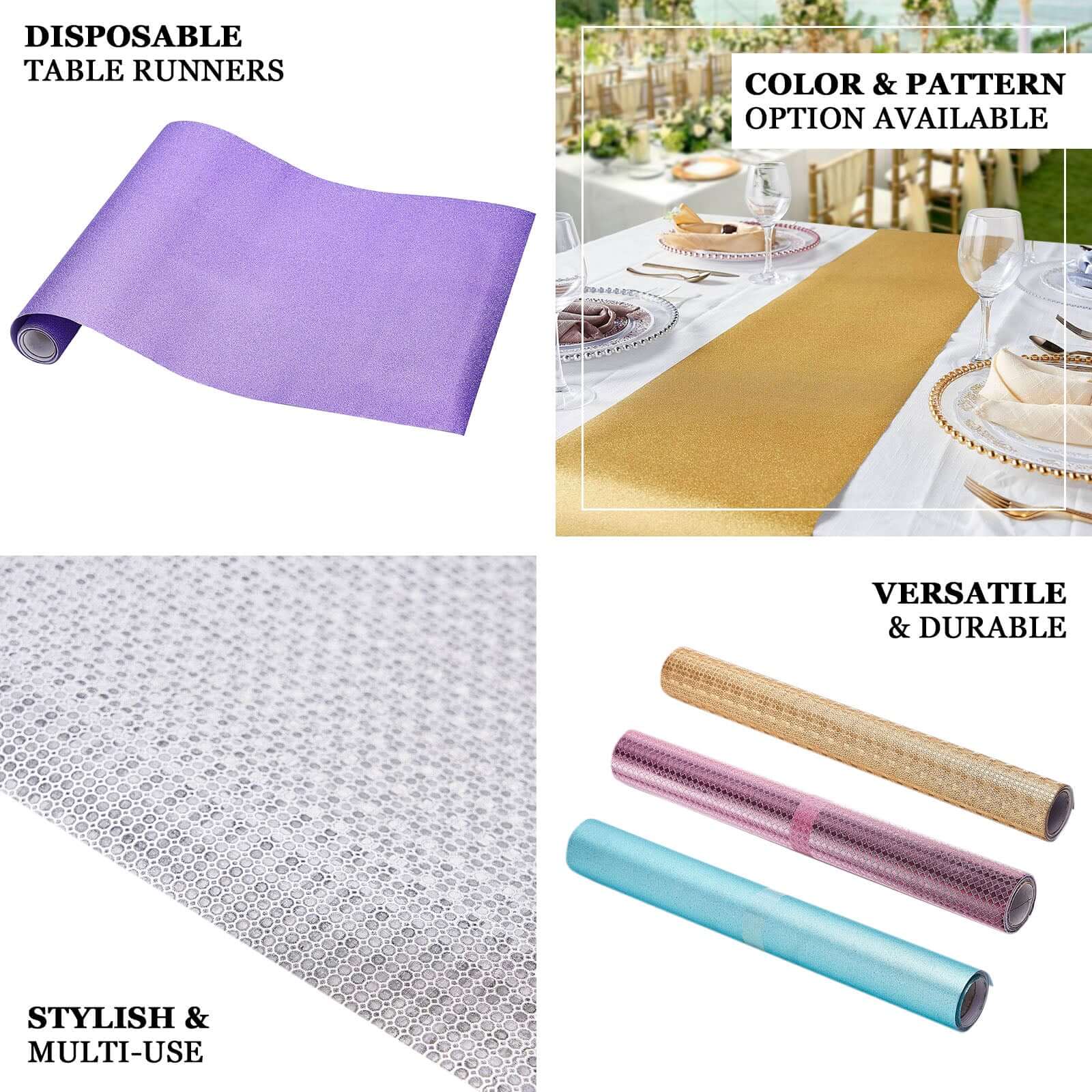 Glitter Paper Table Runner Roll 9ft Silver Ridge Pattern - Stylish Disposable Party Decor - Image 3
