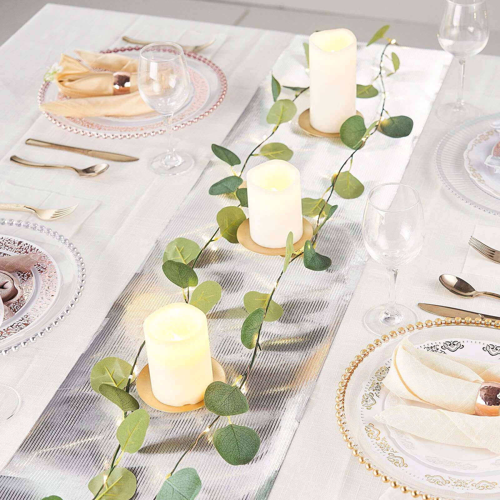 Glitter Paper Table Runner Roll 9ft Silver Ridge Pattern - Stylish Disposable Party Decor - Image 8