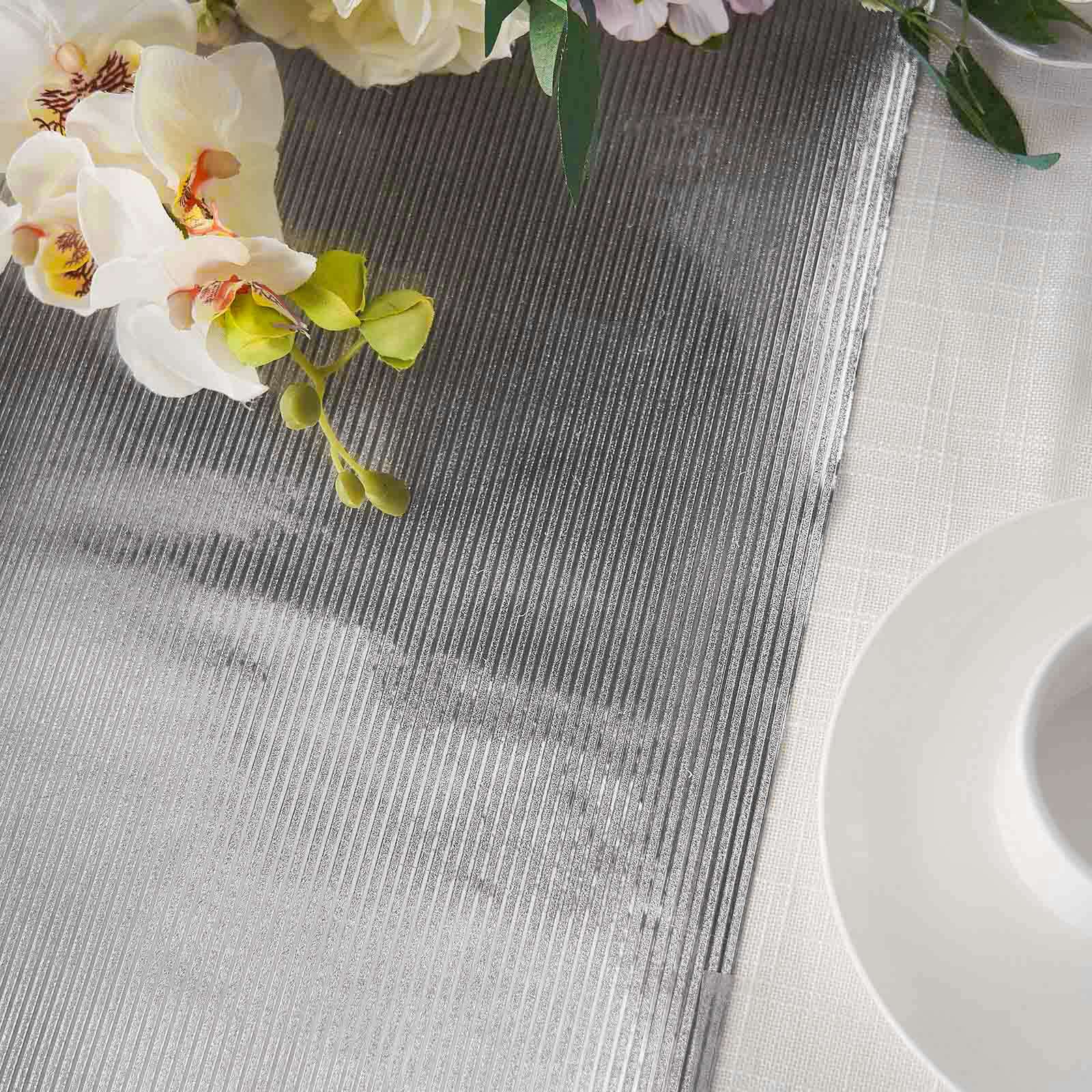 Glitter Paper Table Runner Roll 9ft Silver Ridge Pattern - Stylish Disposable Party Decor - Image 9