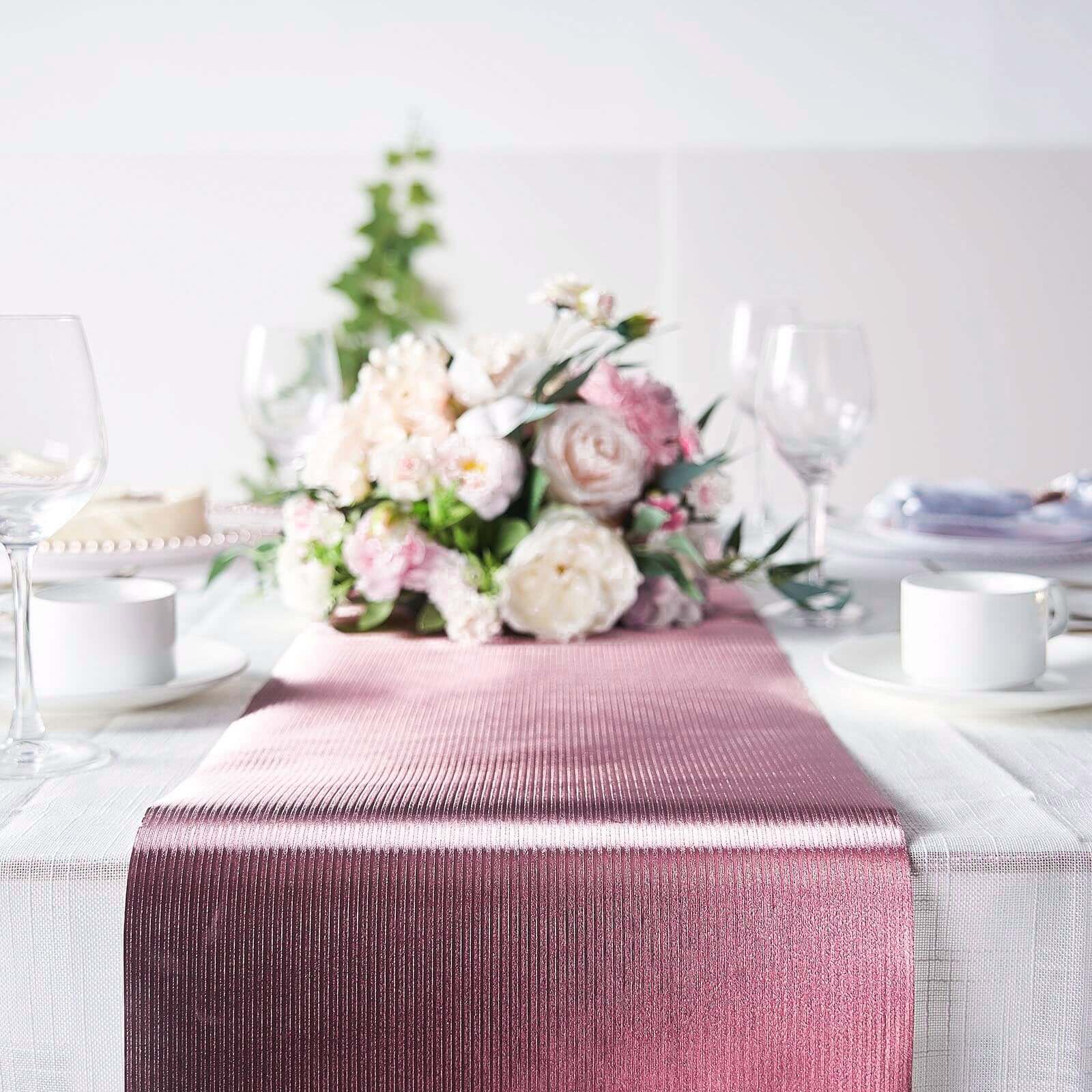 Glitter Paper Table Runner Roll 9ft Rose Gold Ridge Pattern - Stylish Disposable Party Decor - Image 2