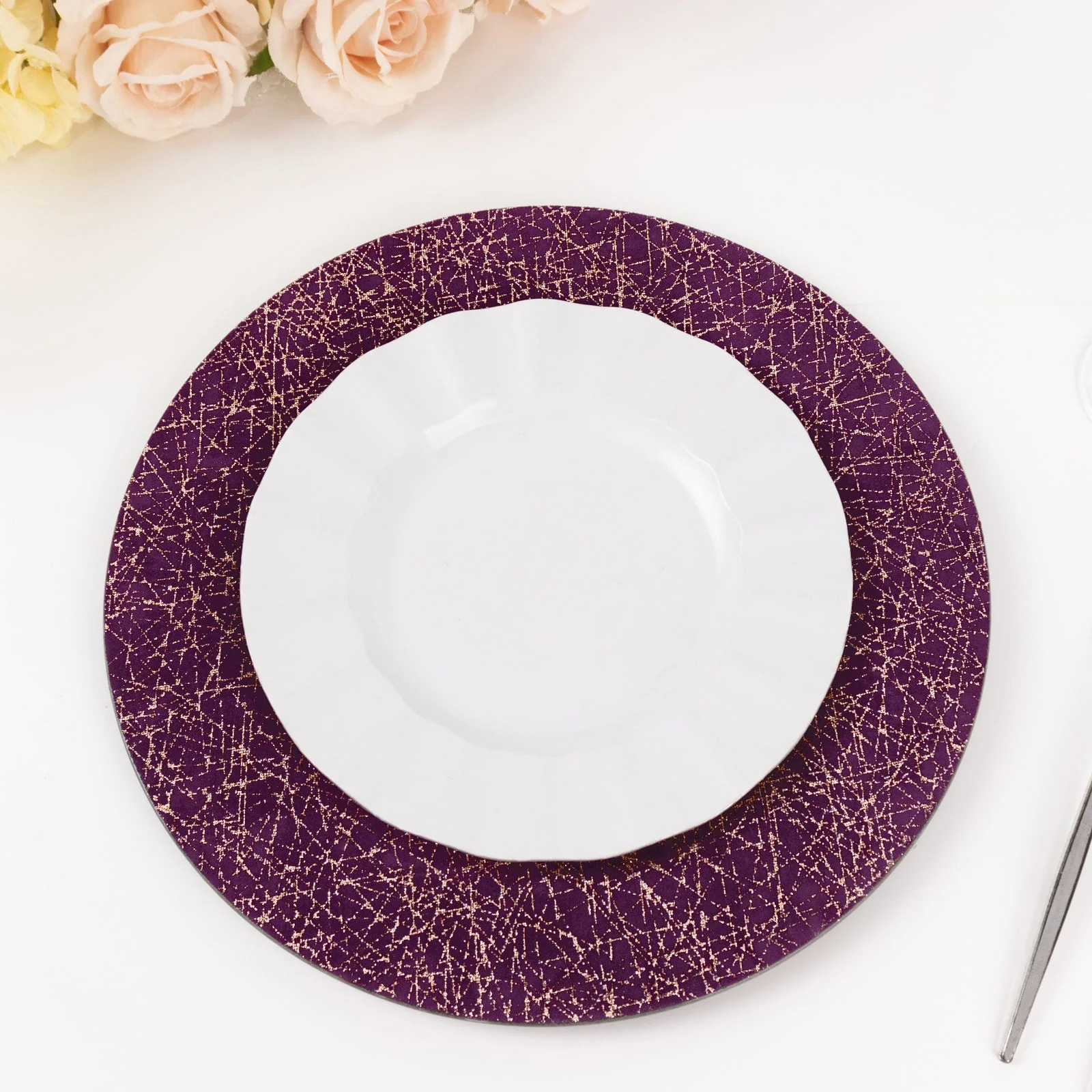 6-Pack Acrylic Charger Plates 13" Round Purple with Glitter Gold Abstract Lines Pattern - Decorative Dinner Party Charger Tableware - Image 5