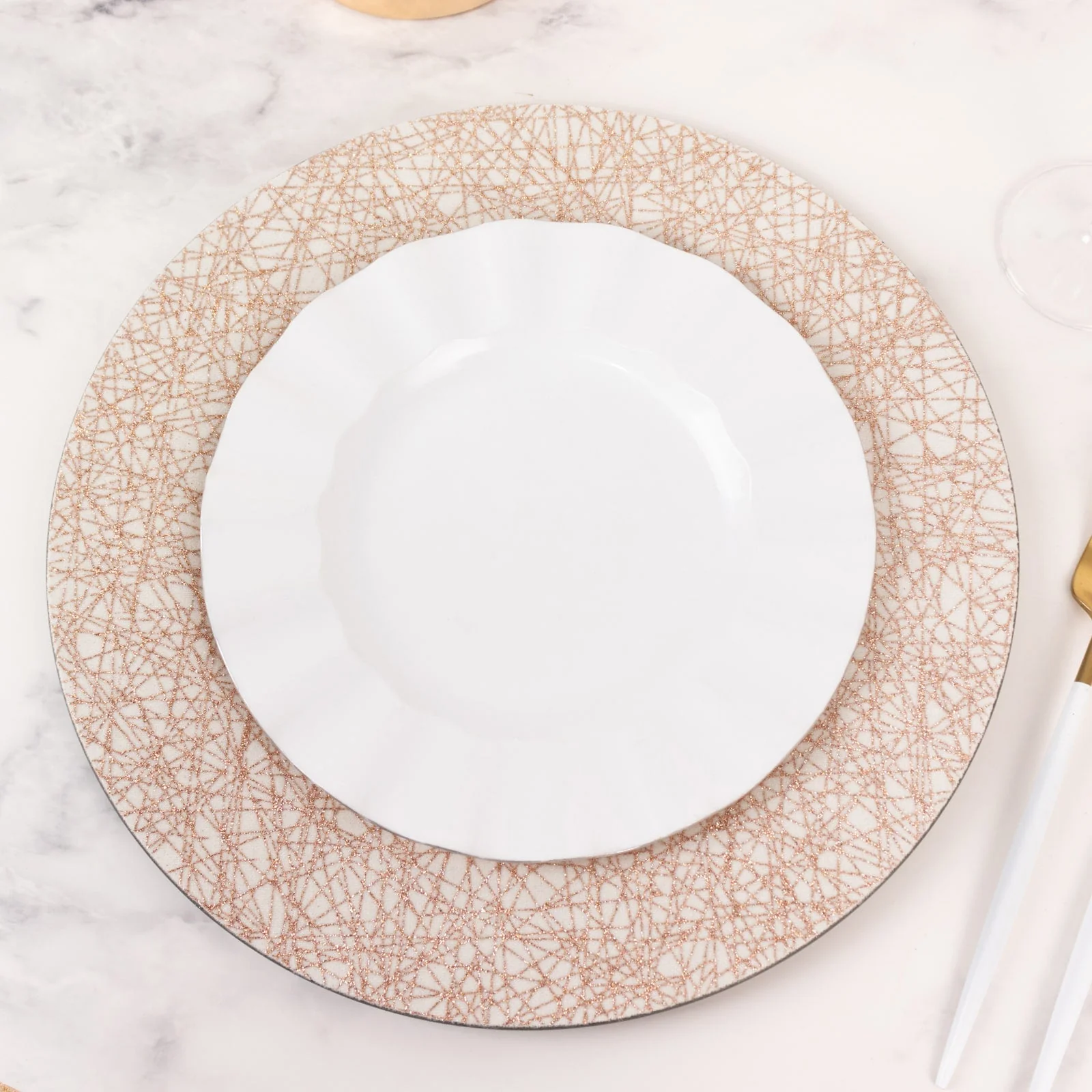 6-Pack Acrylic Charger Plates 13" Round Rose Gold with Glitter Abstract Lines Pattern - Decorative Dinner Party Charger Tableware - Image 8