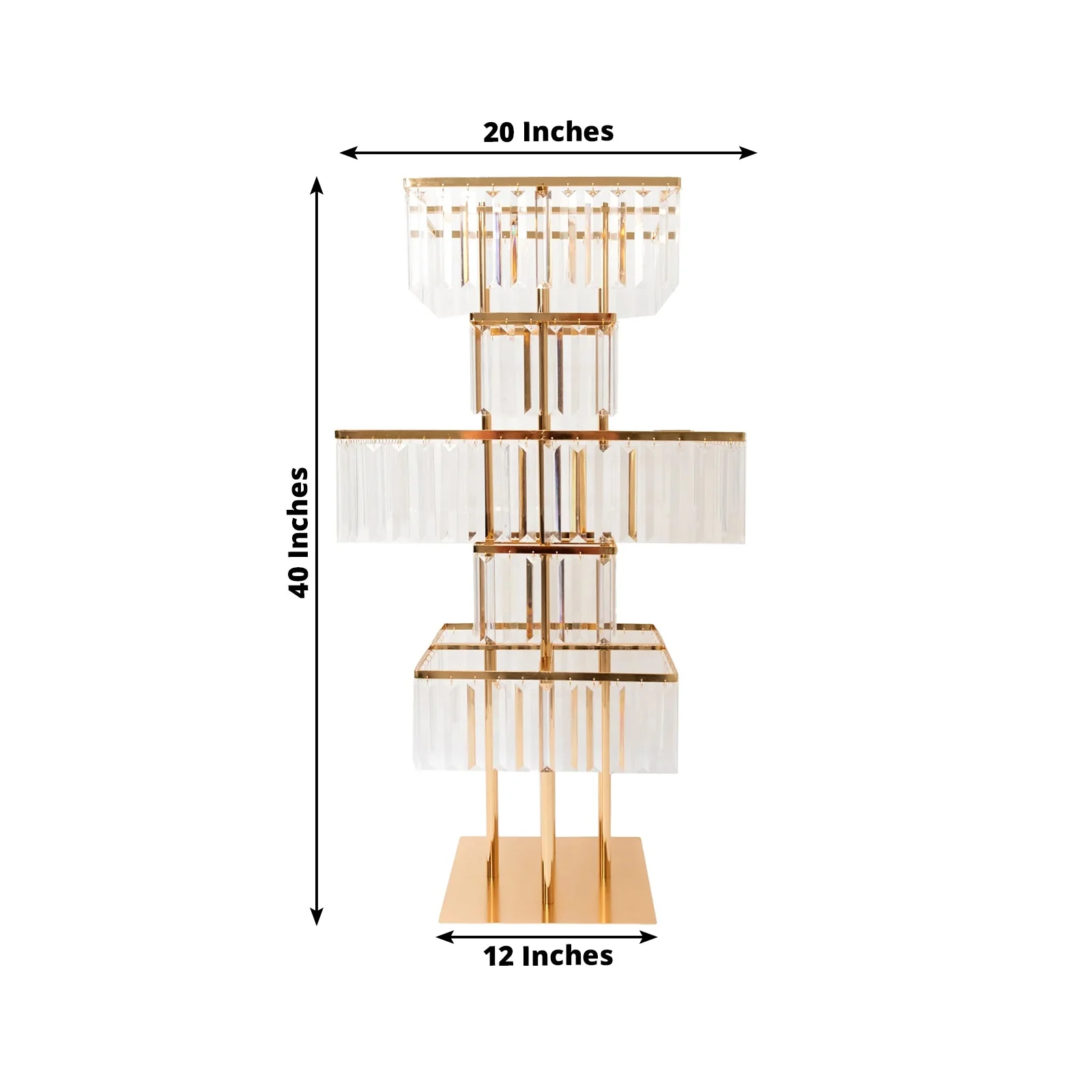 Crystal Pendant 5-Tier Table Centerpiece Chandelier in Gold, 40" Flower Stand Metal Vase Square Pedestal with Hanging Crystals - Image 2