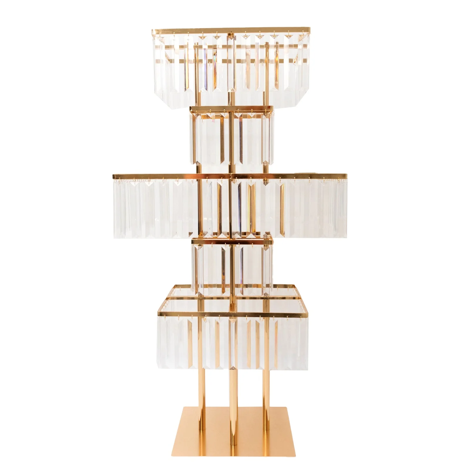 Crystal Pendant 5-Tier Table Centerpiece Chandelier in Gold, 40" Flower Stand Metal Vase Square Pedestal with Hanging Crystals - Image 6