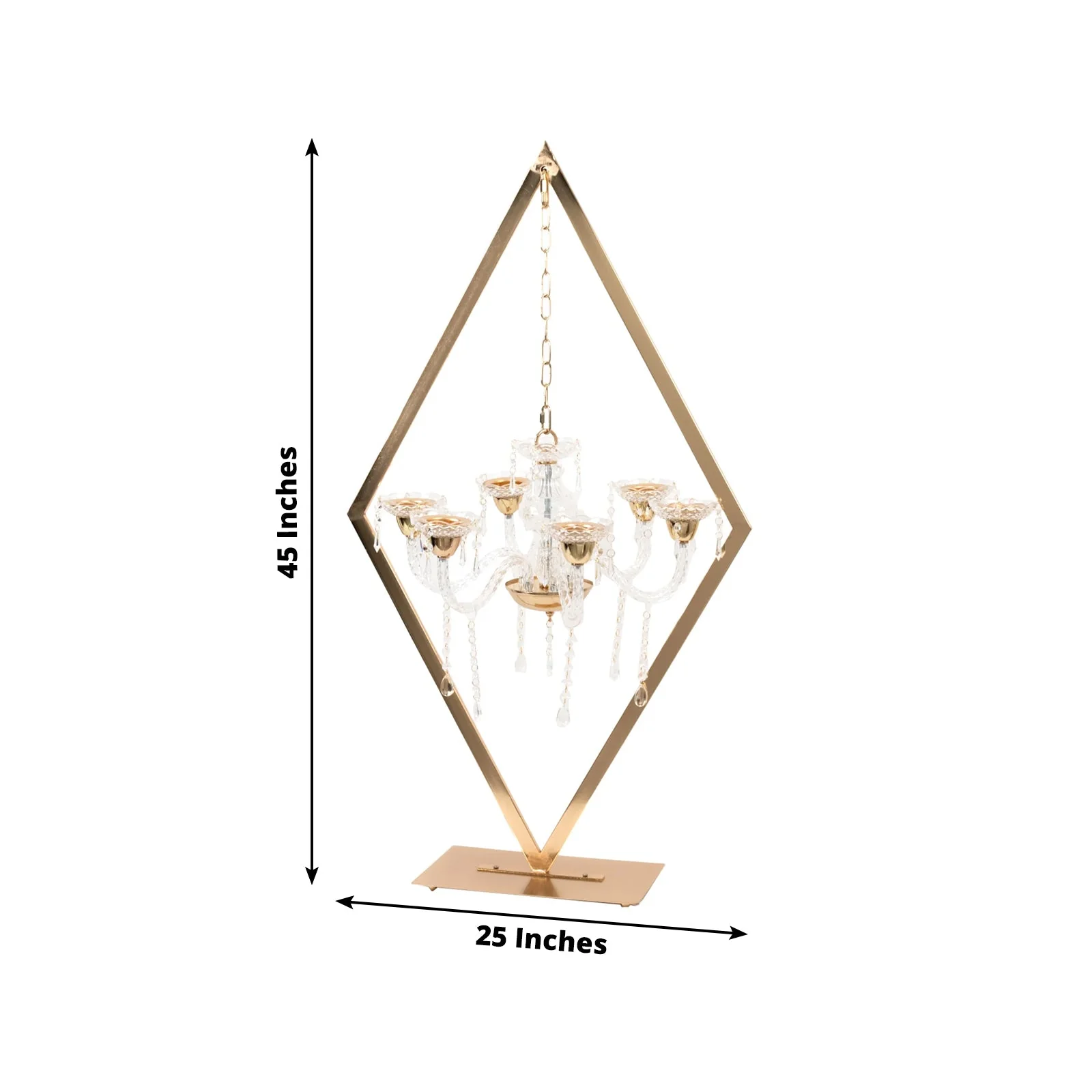 Gold Grand Table Centerpiece with Candle Holders, Diamond Frame 6-Arm Acrylic Candelabra Wedding Table Centerpiece - 45" - Image 2