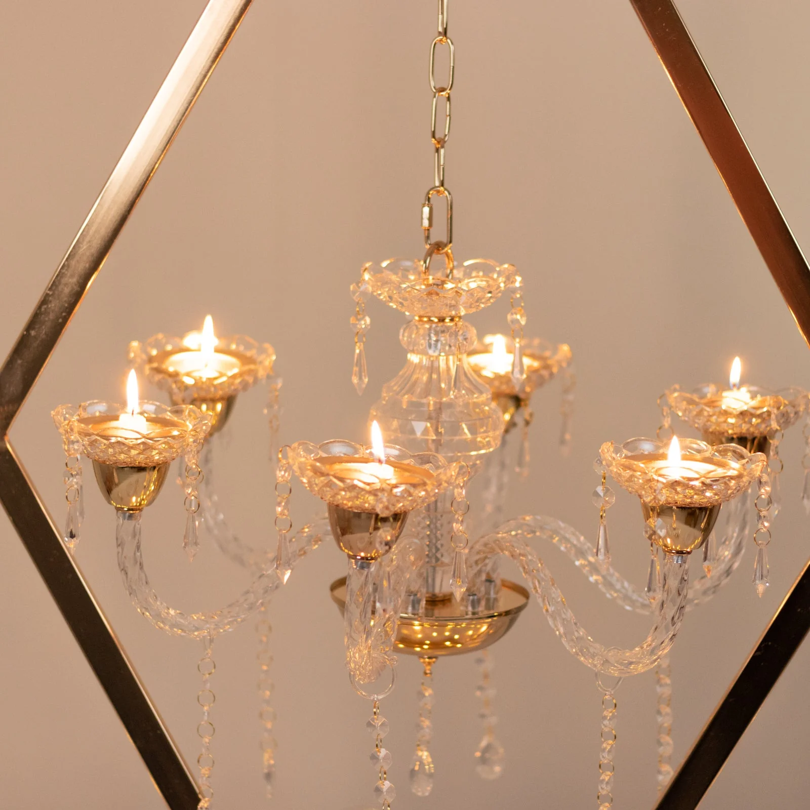 Gold Grand Table Centerpiece with Candle Holders, Diamond Frame 6-Arm Acrylic Candelabra Wedding Table Centerpiece - 45" - Image 3