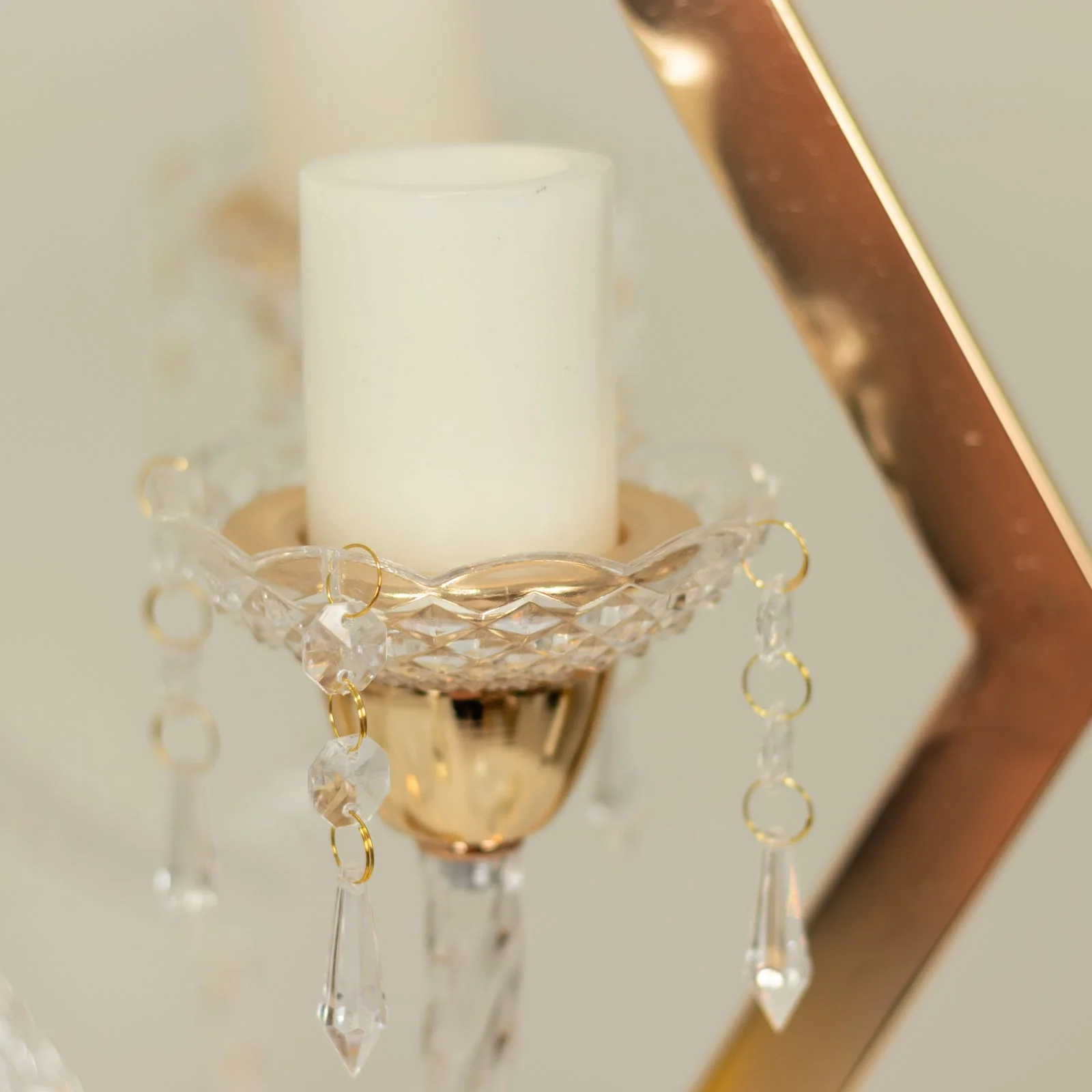 Gold Grand Table Centerpiece with Candle Holders, Diamond Frame 6-Arm Acrylic Candelabra Wedding Table Centerpiece - 45" - Image 4