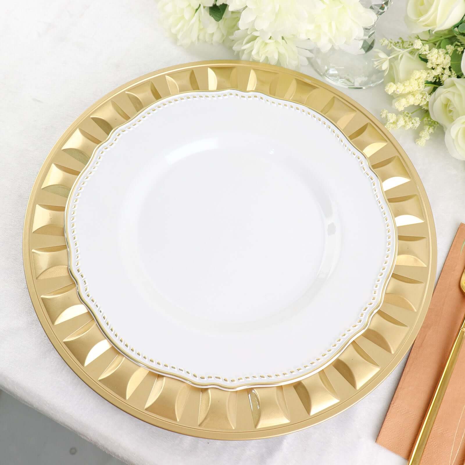 6-Pack Plastic Charger Plates 13" Round Gold Bejeweled Rim - Dinner Charger Tableware - Image 2