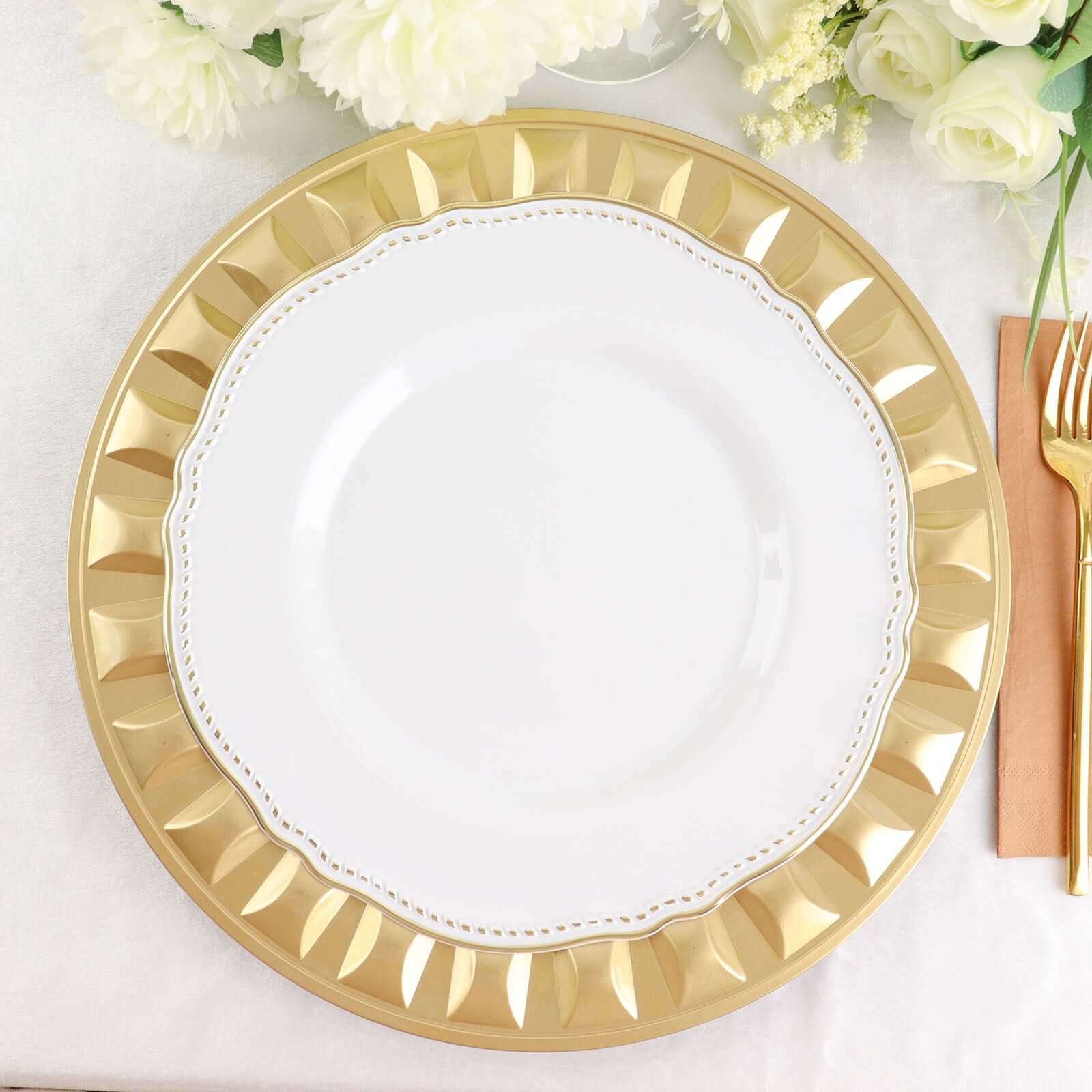 6-Pack Plastic Charger Plates 13" Round Gold Bejeweled Rim - Dinner Charger Tableware - Image 8