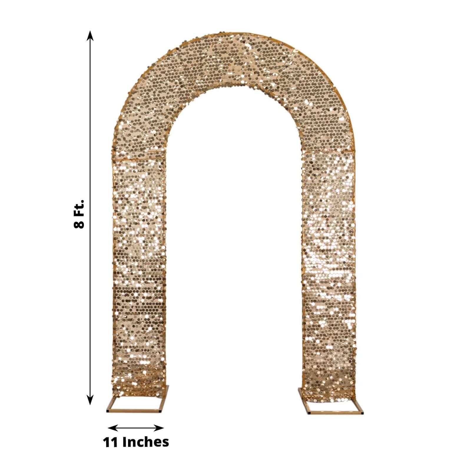 Gold Big Payette Sequin Open Arch Backdrop Cover, Sparkly U-Shaped Fitted Wedding Arch Slipcover - 8ft - Image 3