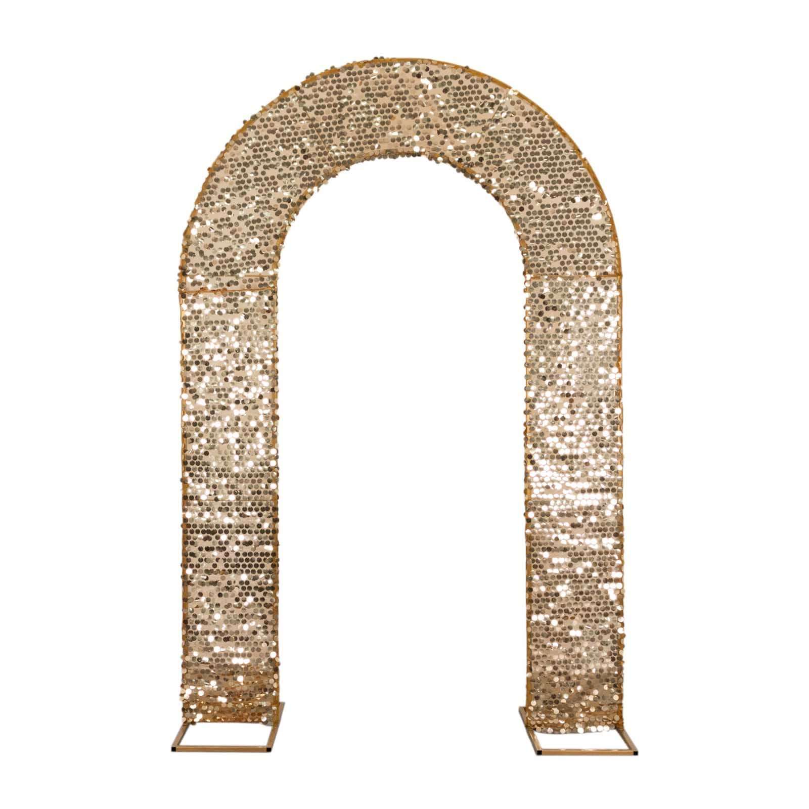 Gold Big Payette Sequin Open Arch Backdrop Cover, Sparkly U-Shaped Fitted Wedding Arch Slipcover - 8ft - Image 7