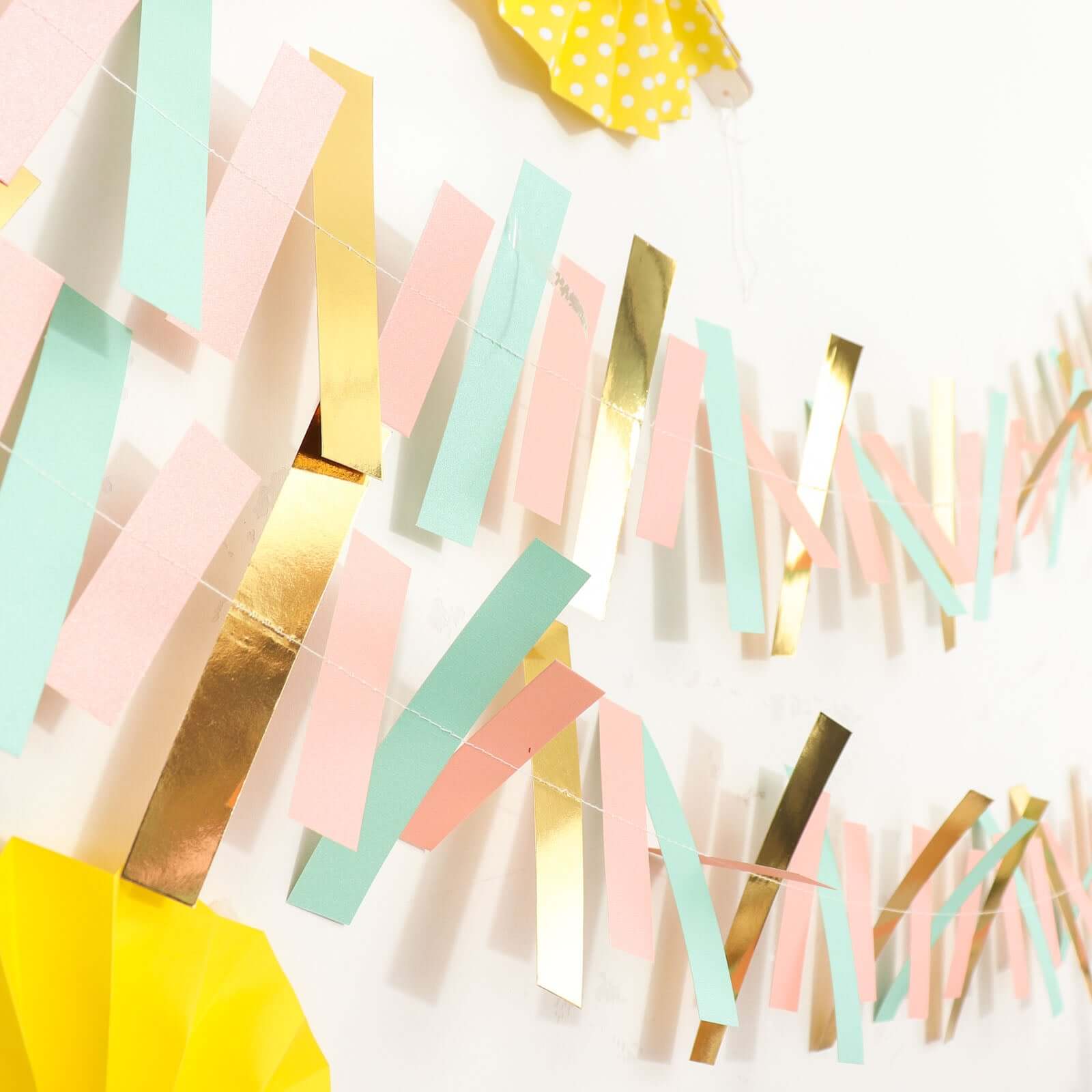 Gold, Blush and Turquoise Confetti-Like Paper Party Garland Streamer, Hanging Backdrop Decoration 6.5ft - Image 13