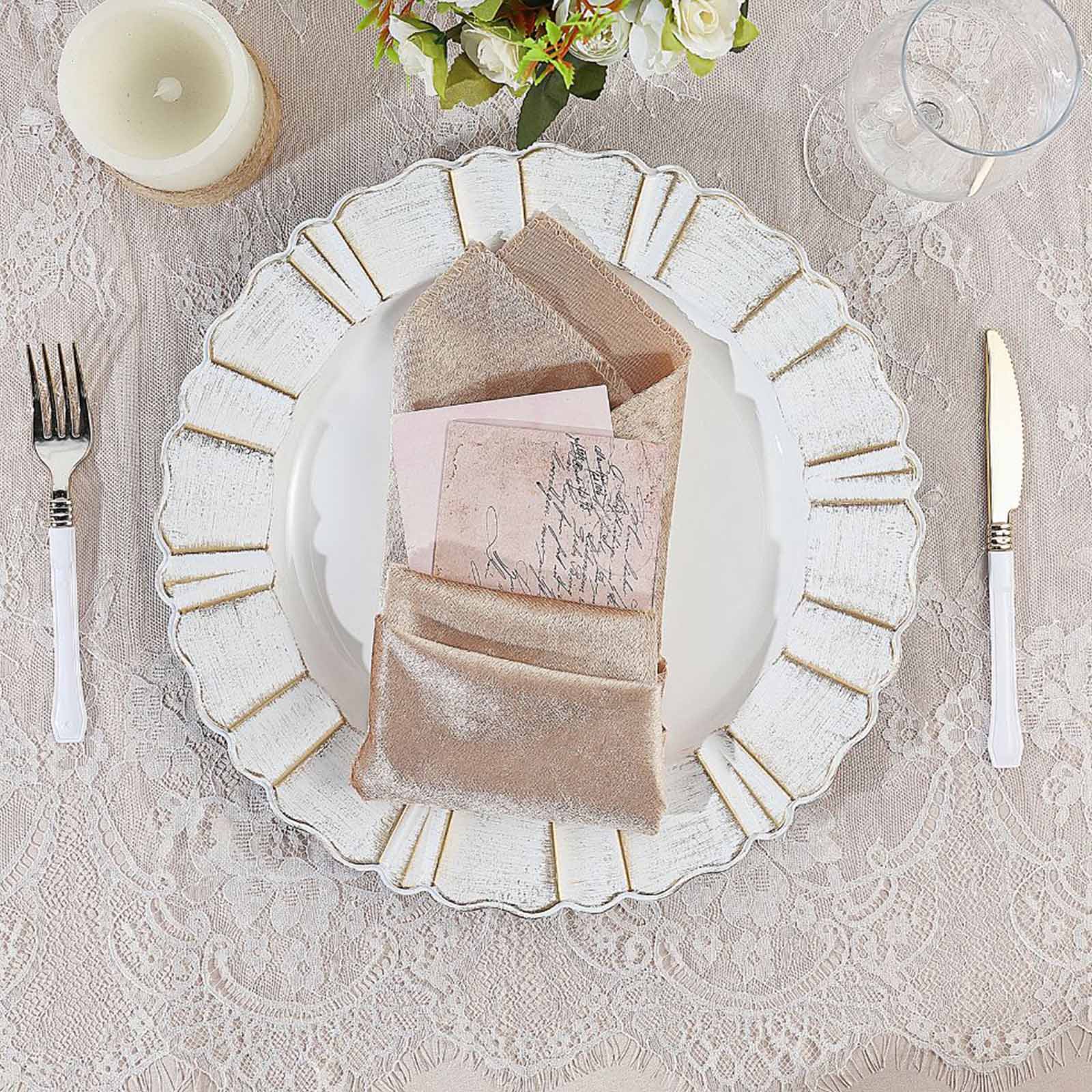 6-Pack Acrylic Plastic Charger Plates 13" Round White with Gold Brushed Wavy Scalloped Rim - Decorative Dinner Party Charger Tableware - Image 2