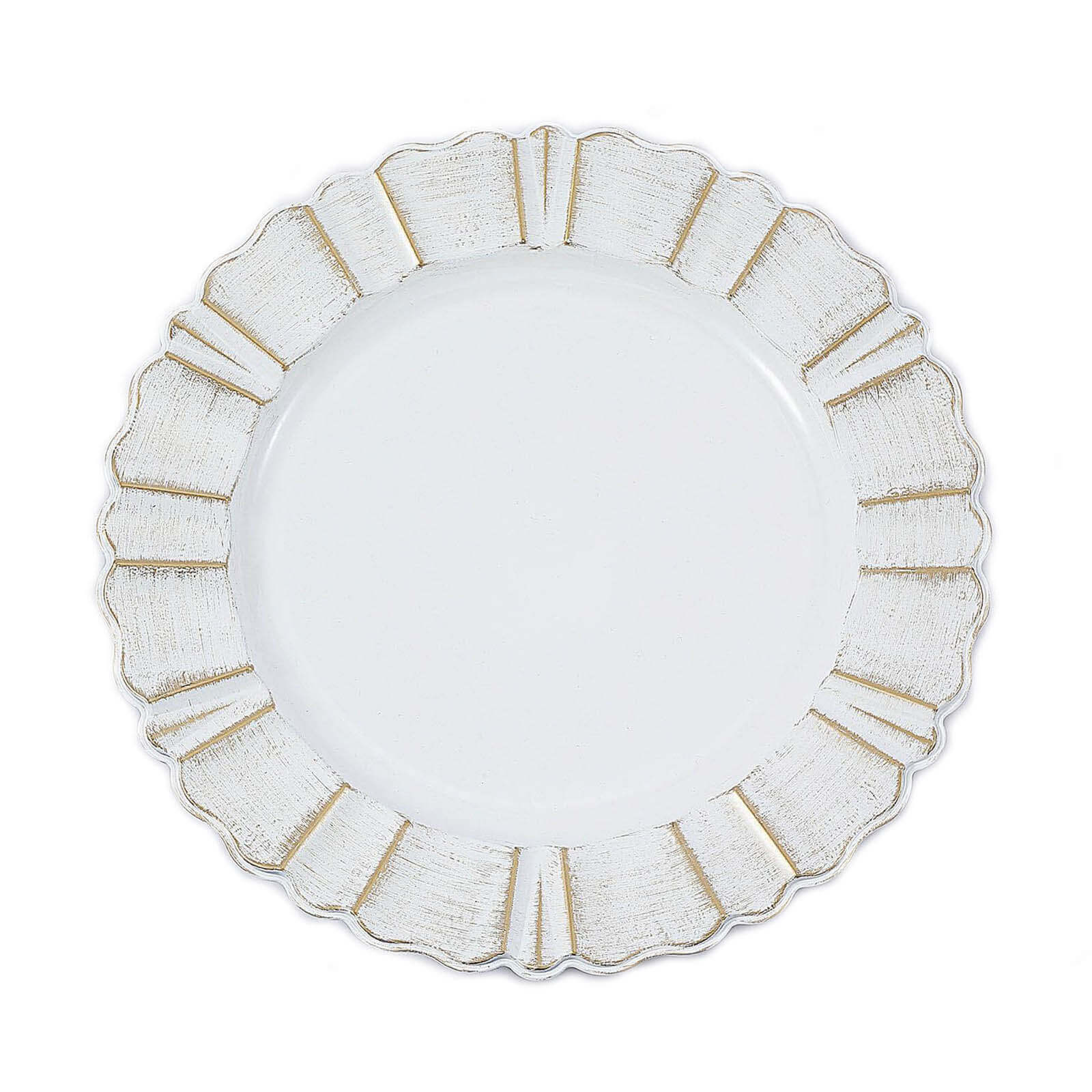 6-Pack Acrylic Plastic Charger Plates 13" Round White with Gold Brushed Wavy Scalloped Rim - Decorative Dinner Party Charger Tableware - Image 8