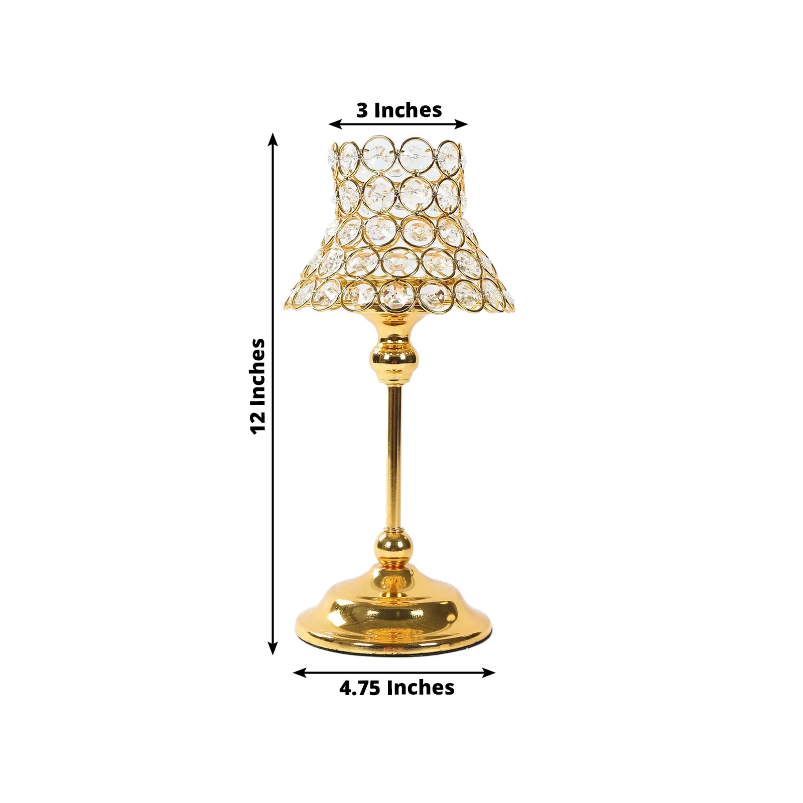 2 Pack Gold Centerpiece Candle Holders with Crystal Beaded Lamp-Style Shades – 12" Tall for Weddings & Events - Image 2