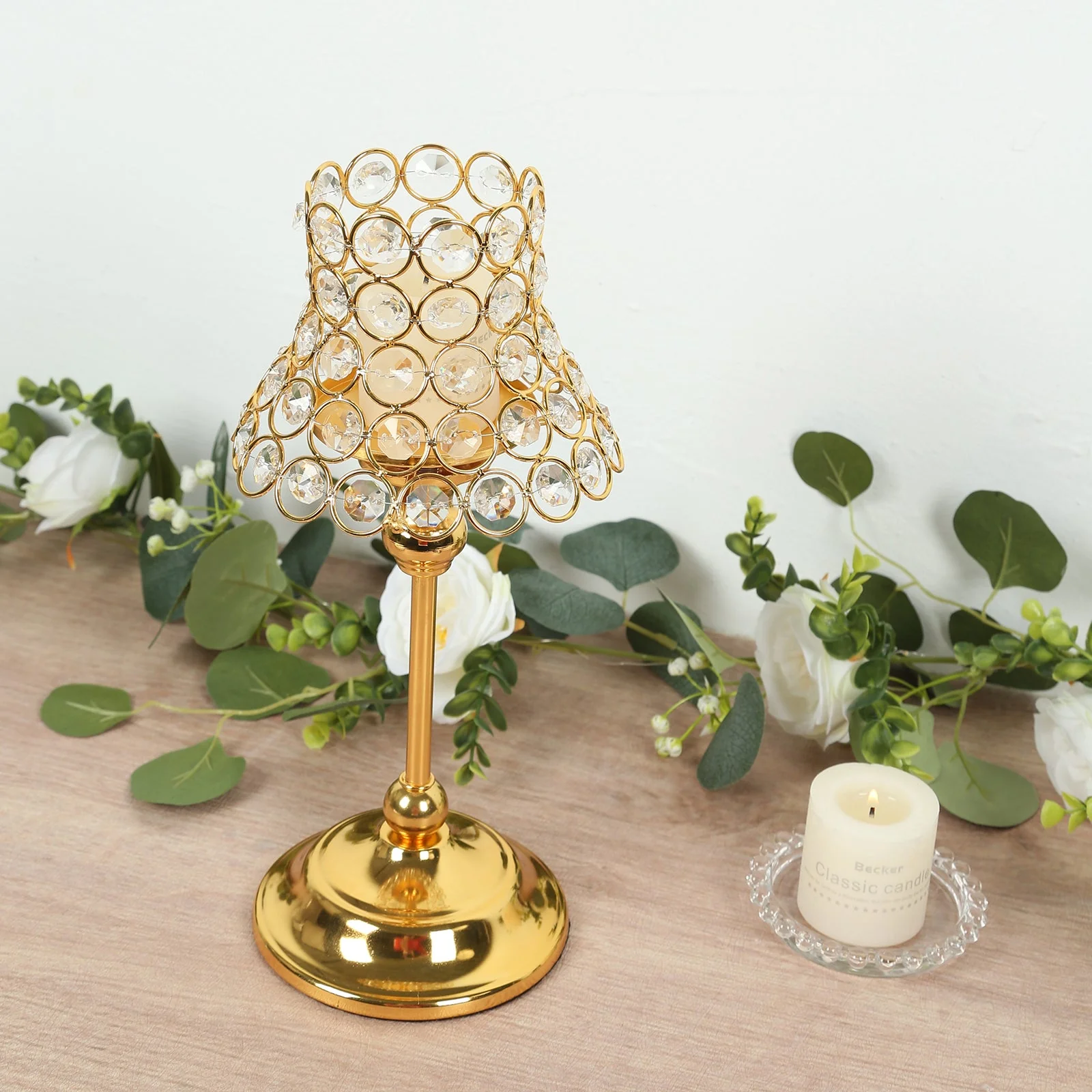 2 Pack Gold Centerpiece Candle Holders with Crystal Beaded Lamp-Style Shades – 12" Tall for Weddings & Events - Image 8