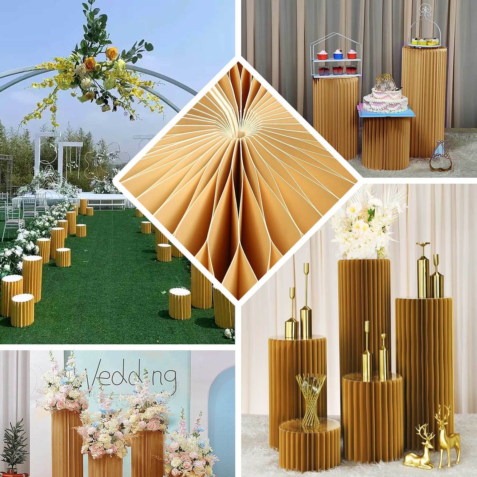 Gold Cylinder Pillar Pedestal Stand, Display Column Stand With Top Plate 24" - Image 5